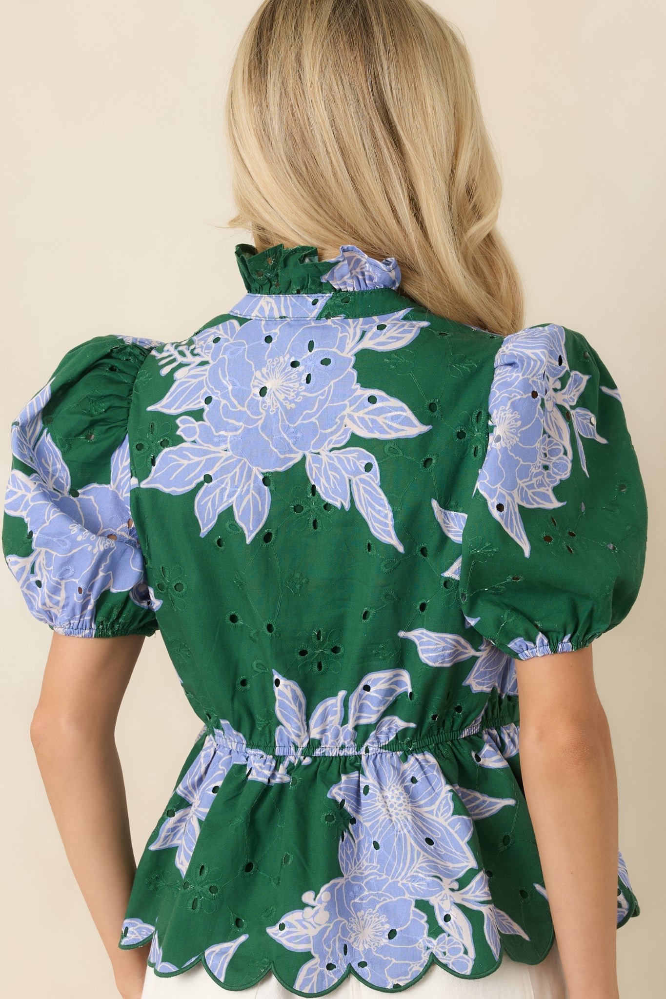 The Garden's Calling Green & Blue Floral Cotton Eyelet Top