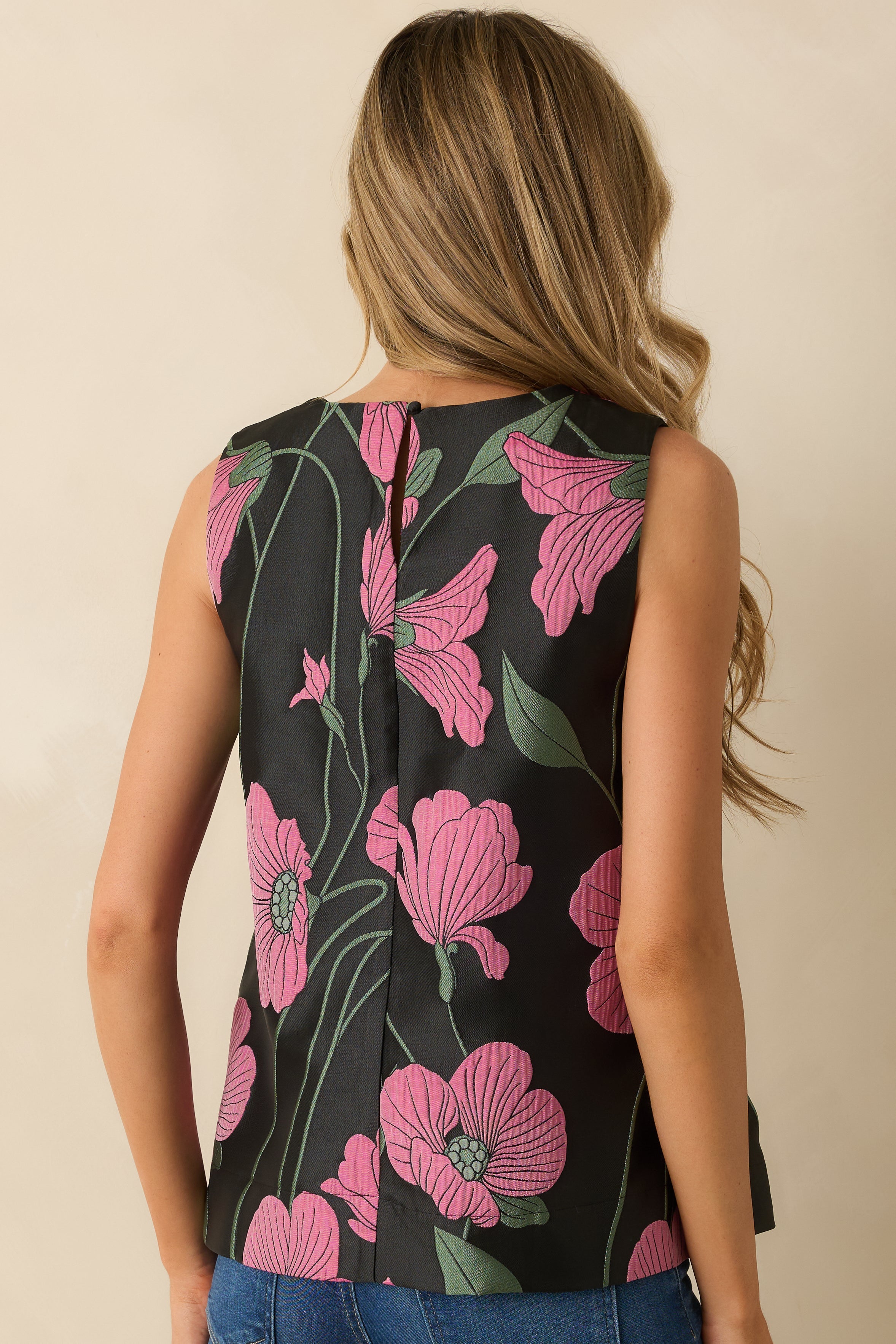 Floral Agenda Black Multi Floral Jacquard Sleeveless Top