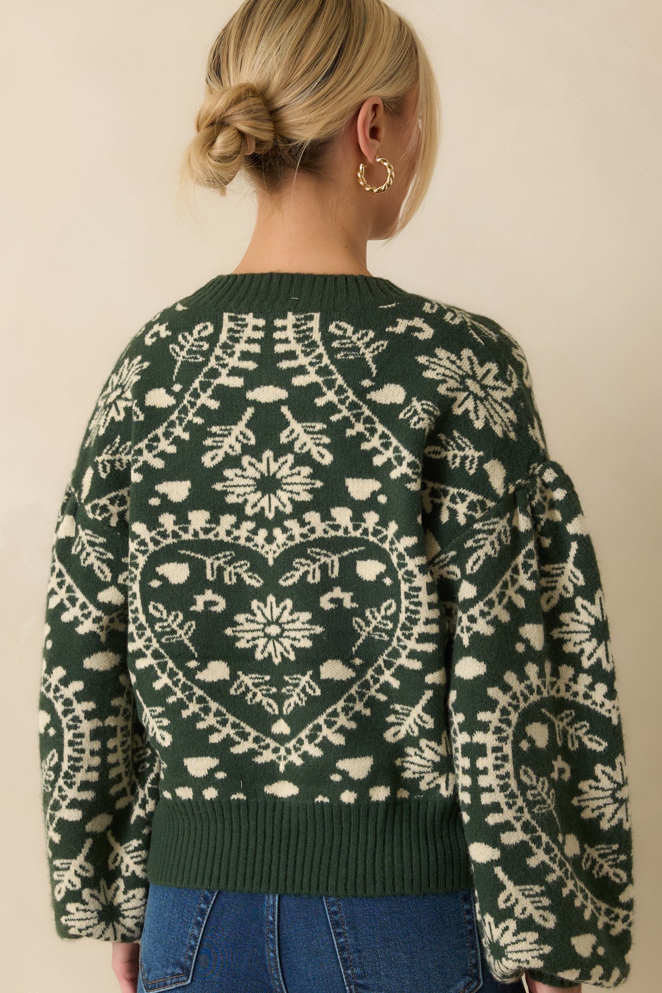 Wrapped in Joy Forest Green Knit Heart Pattern Sweater