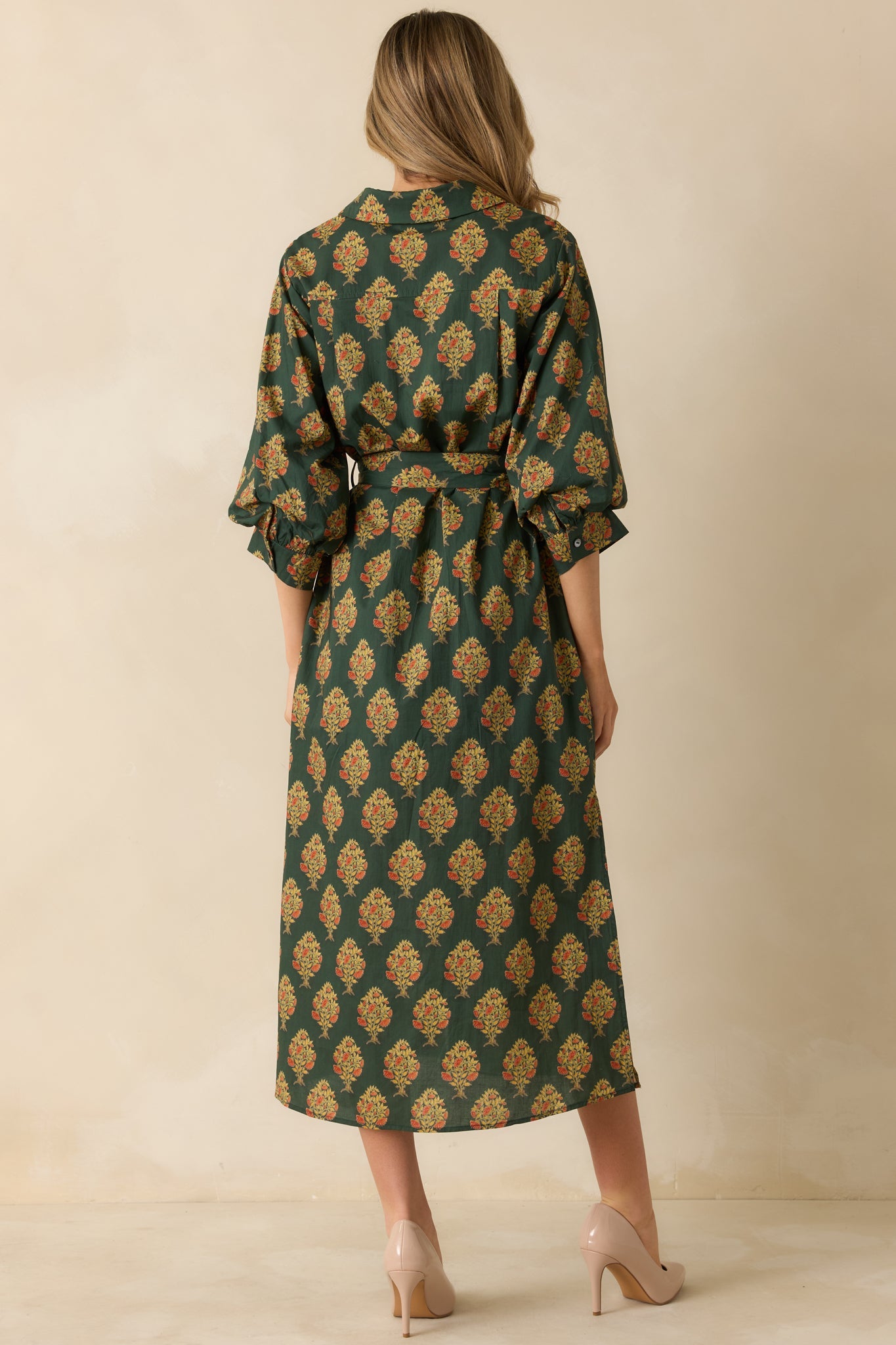 Vintage Bloom Dark Green Multi Floral Print Cotton Maxi Dress