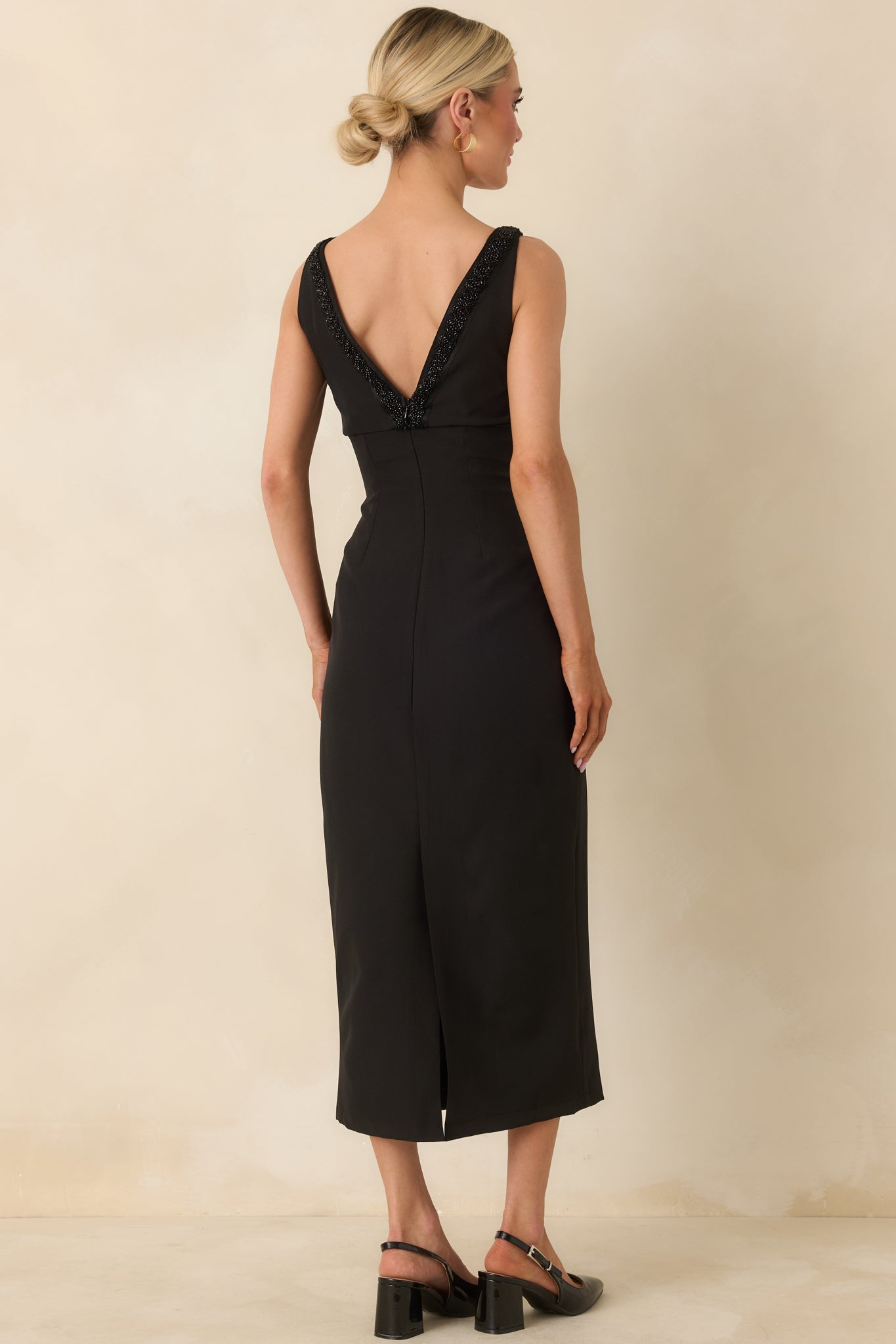 With You In Mind Black Beaded V-Neck Midi Dress