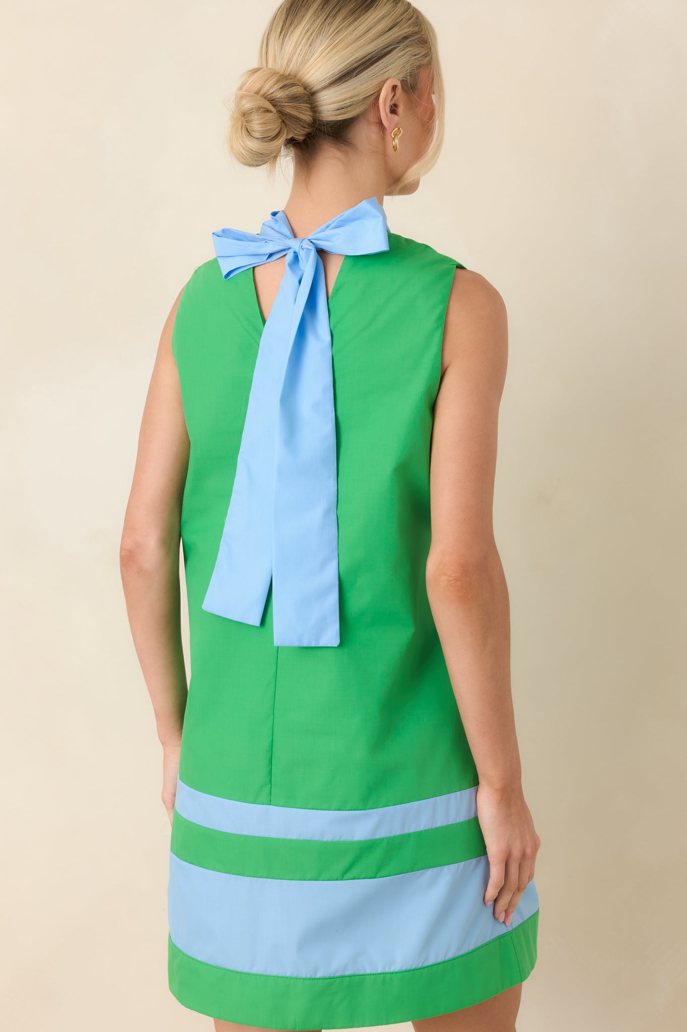 Up to Something Green & Light Blue Contrast Tie-Back Sleeveless Mini Dress