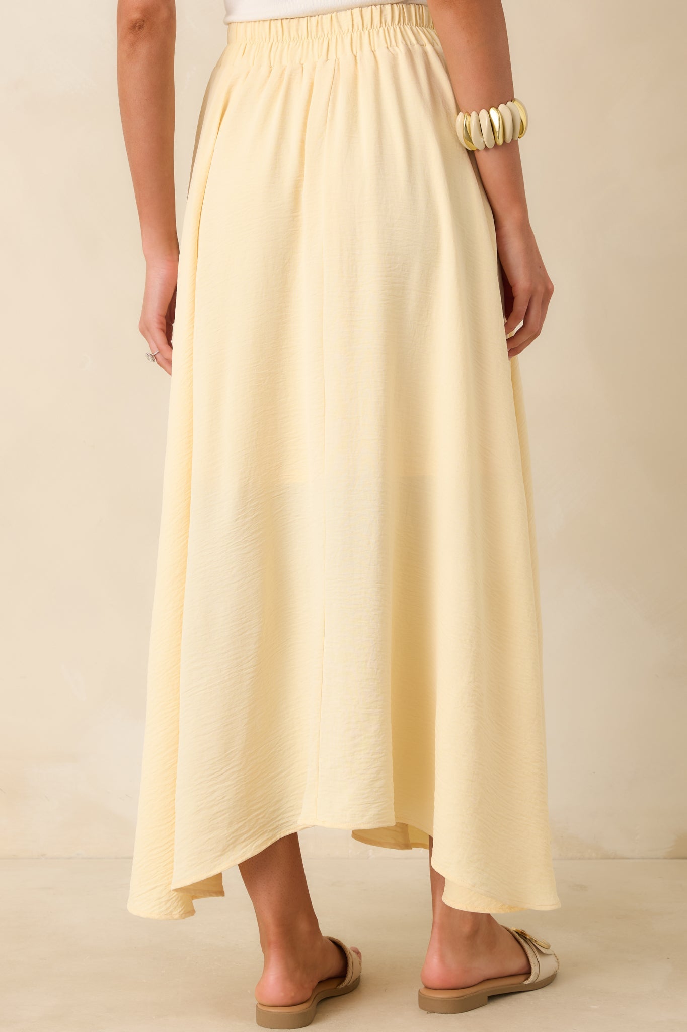 Ebb and Flow Light Yellow Curved Hem Maxi Skirt