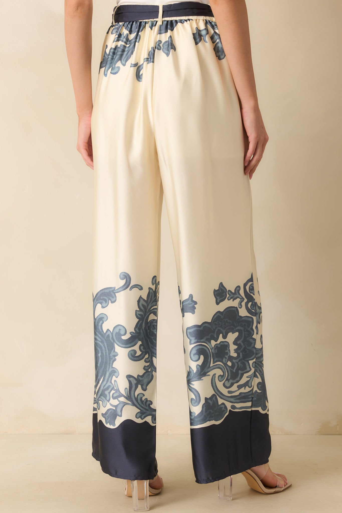 The Whole Picture Navy Multi Print Belted Wide Leg Pants