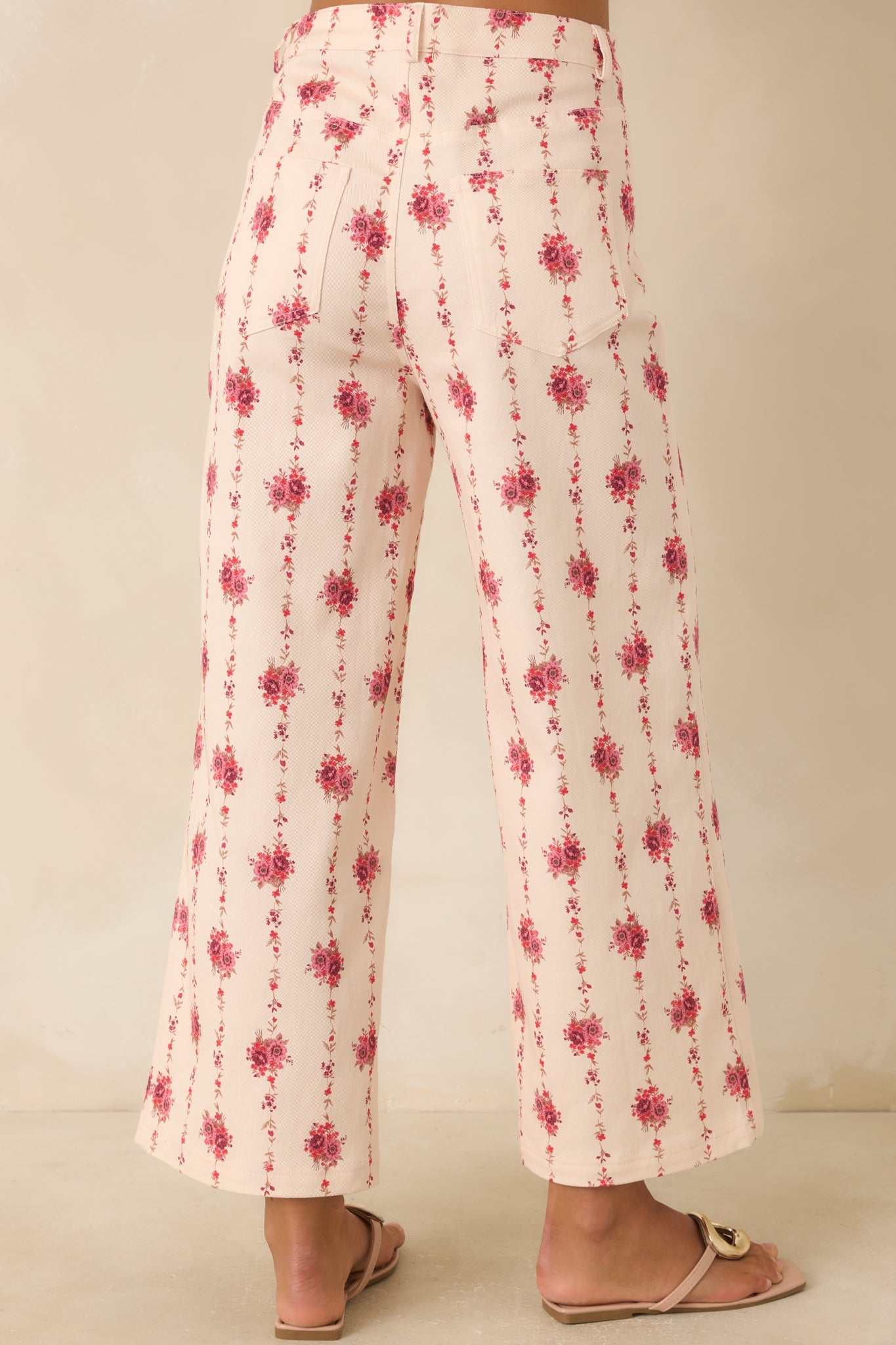 Rose Trellis Ivory Floral Cotton Wide Leg Pants