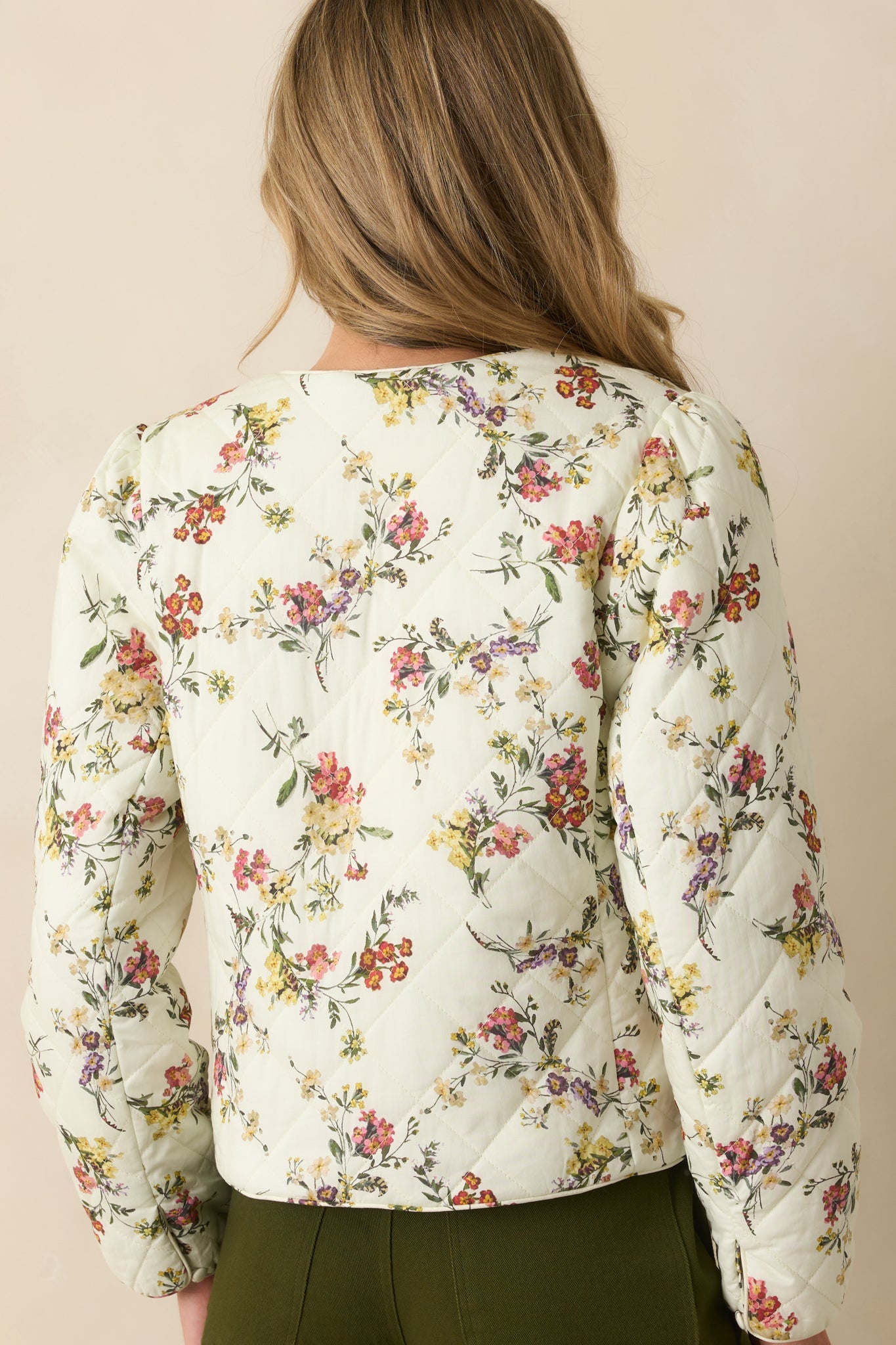 Just How It Is Ivory Multi Floral Print Quilted Cotton Jacket
