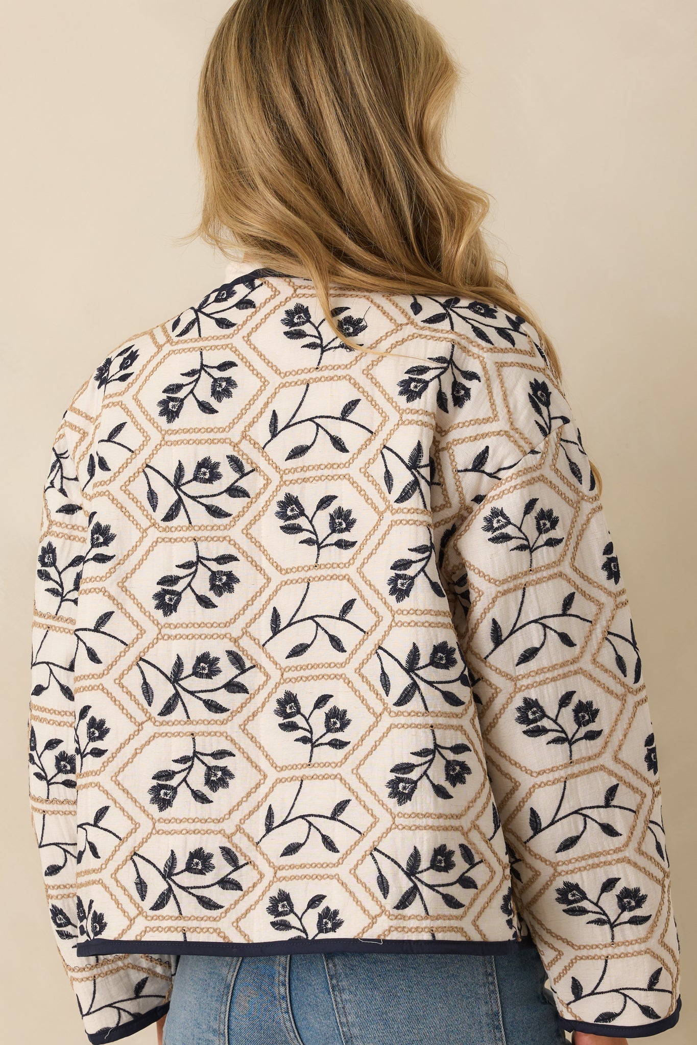 All The Right Ways Ivory Floral Embroidered Quilted Jacket