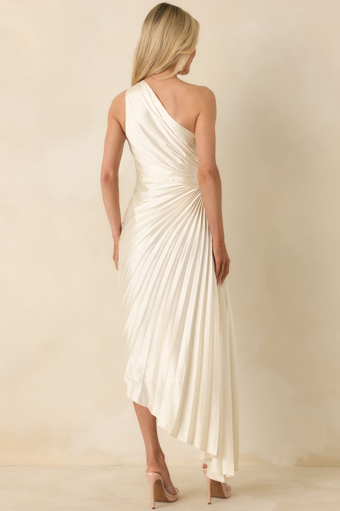 Poetic Charm Light Ivory Asymmetric One Shoulder Maxi Dress