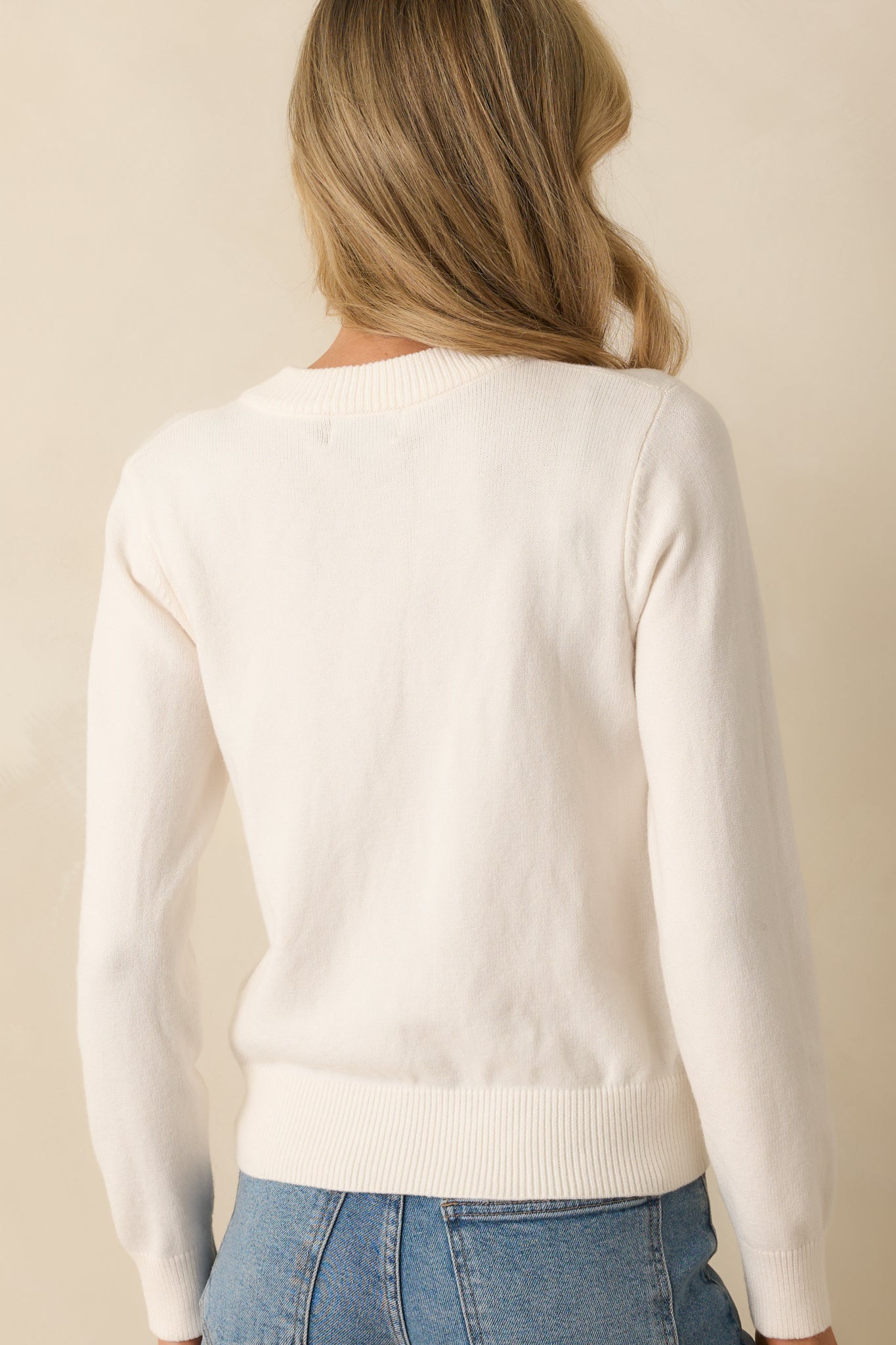 Never In Question Ivory Long Sleeve Crewneck Sweater