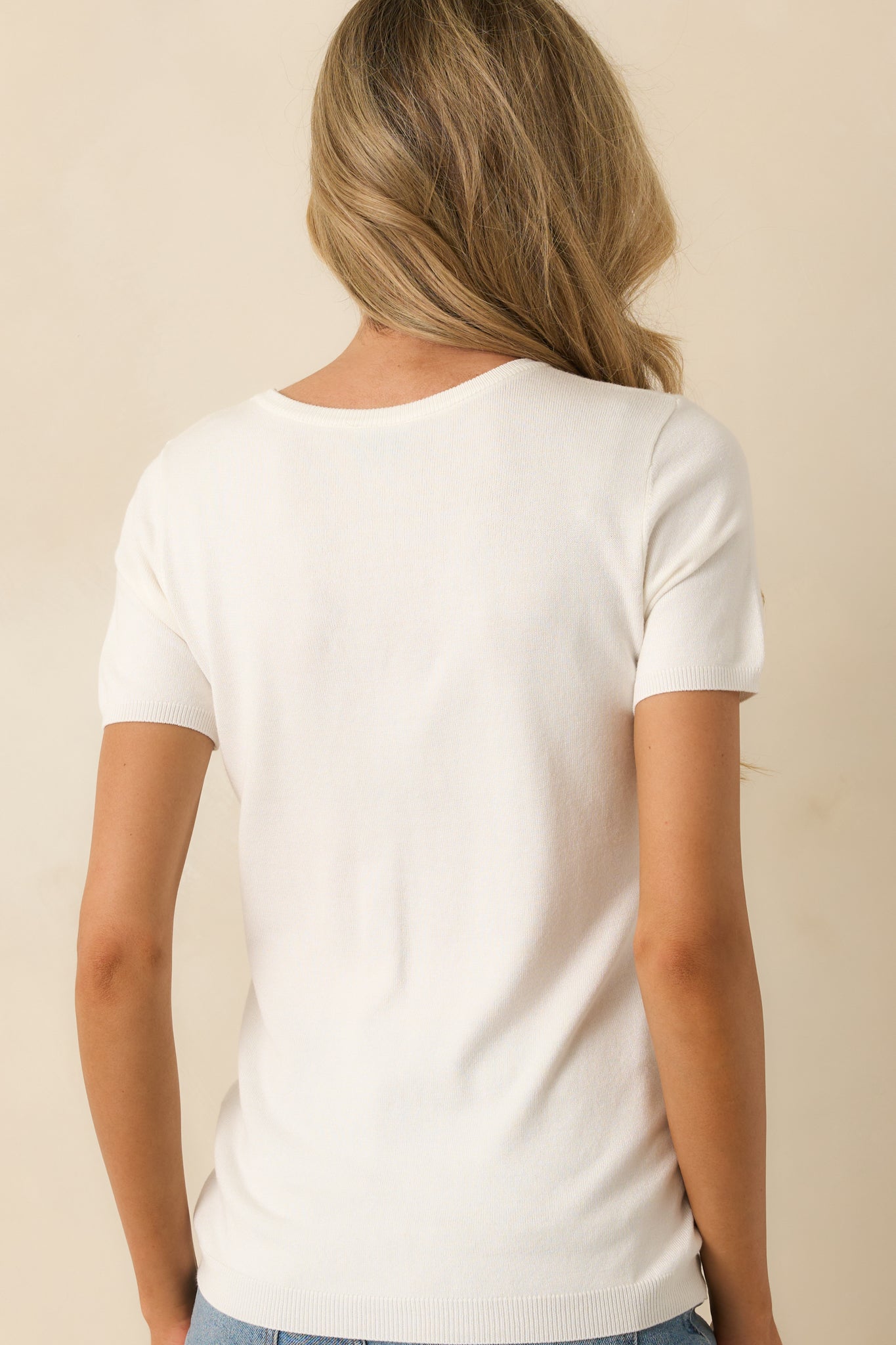 Cross Your Mind Ivory Short Sleeve Sweater Top