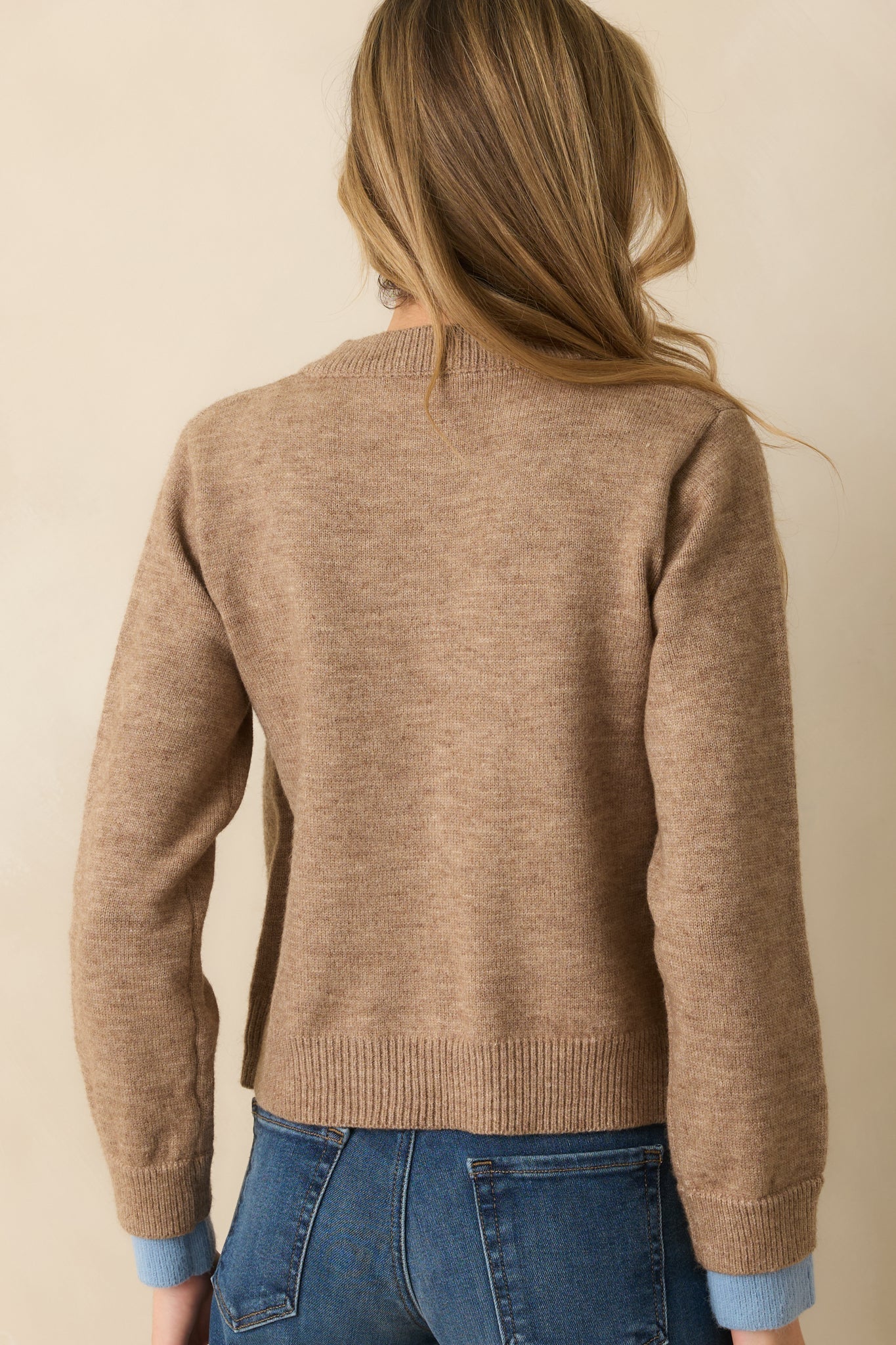 Let It All Unfold Light Mocha Faux Layered Button Front Knit Cardigan