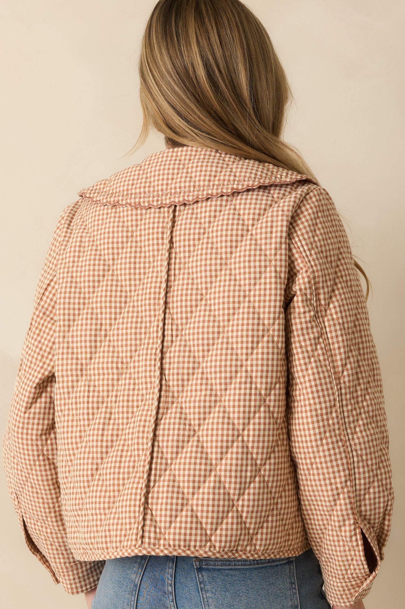 Easier Than You Think Light Rust Gingham Quilted Jacket