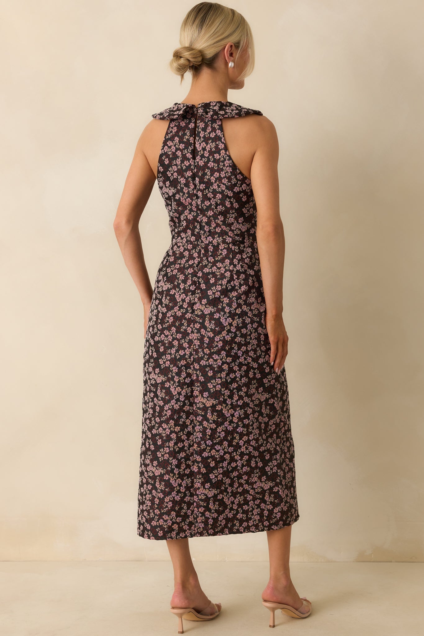Marked In Time Pink Floral Jacquard Structured Midi Dress