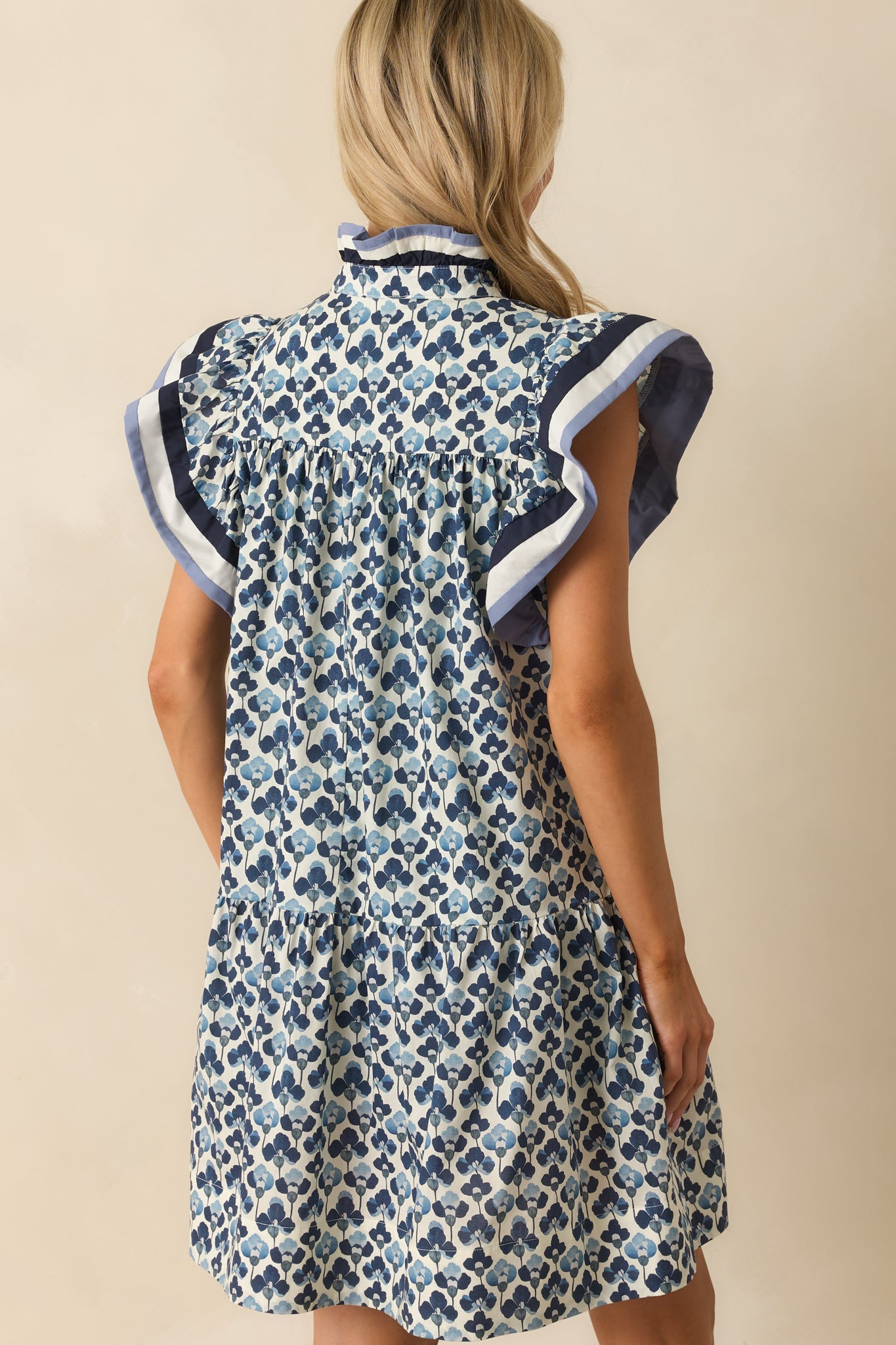 Through And Through Blue Multi Floral Print Cotton Mini Dress