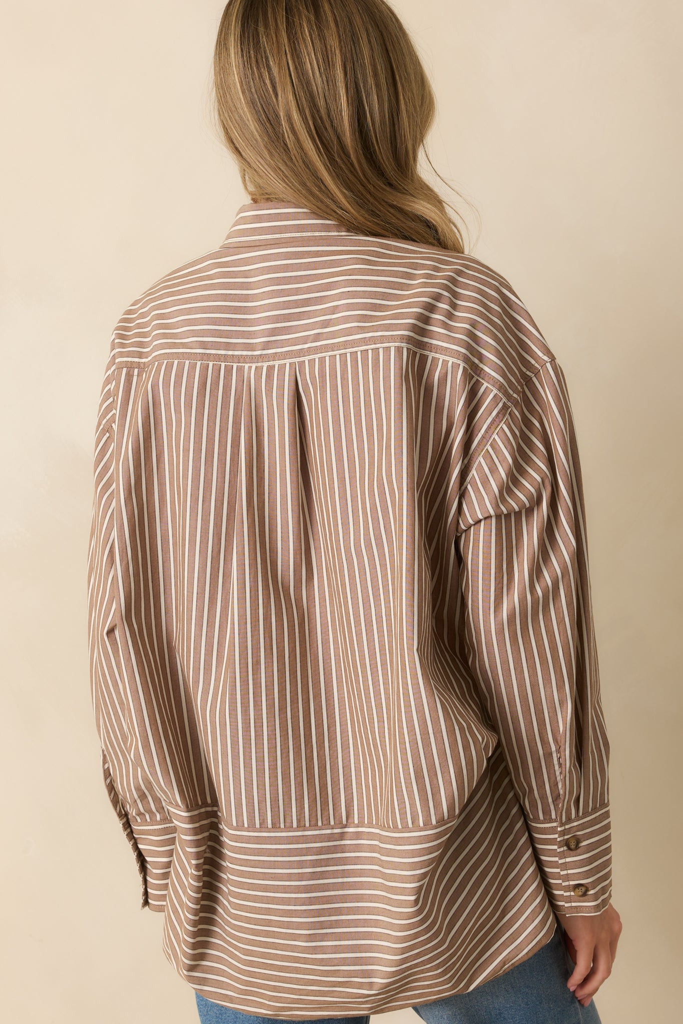 Just What You Wanted Mocha Brown Stripe Cotton Button Up Shirt