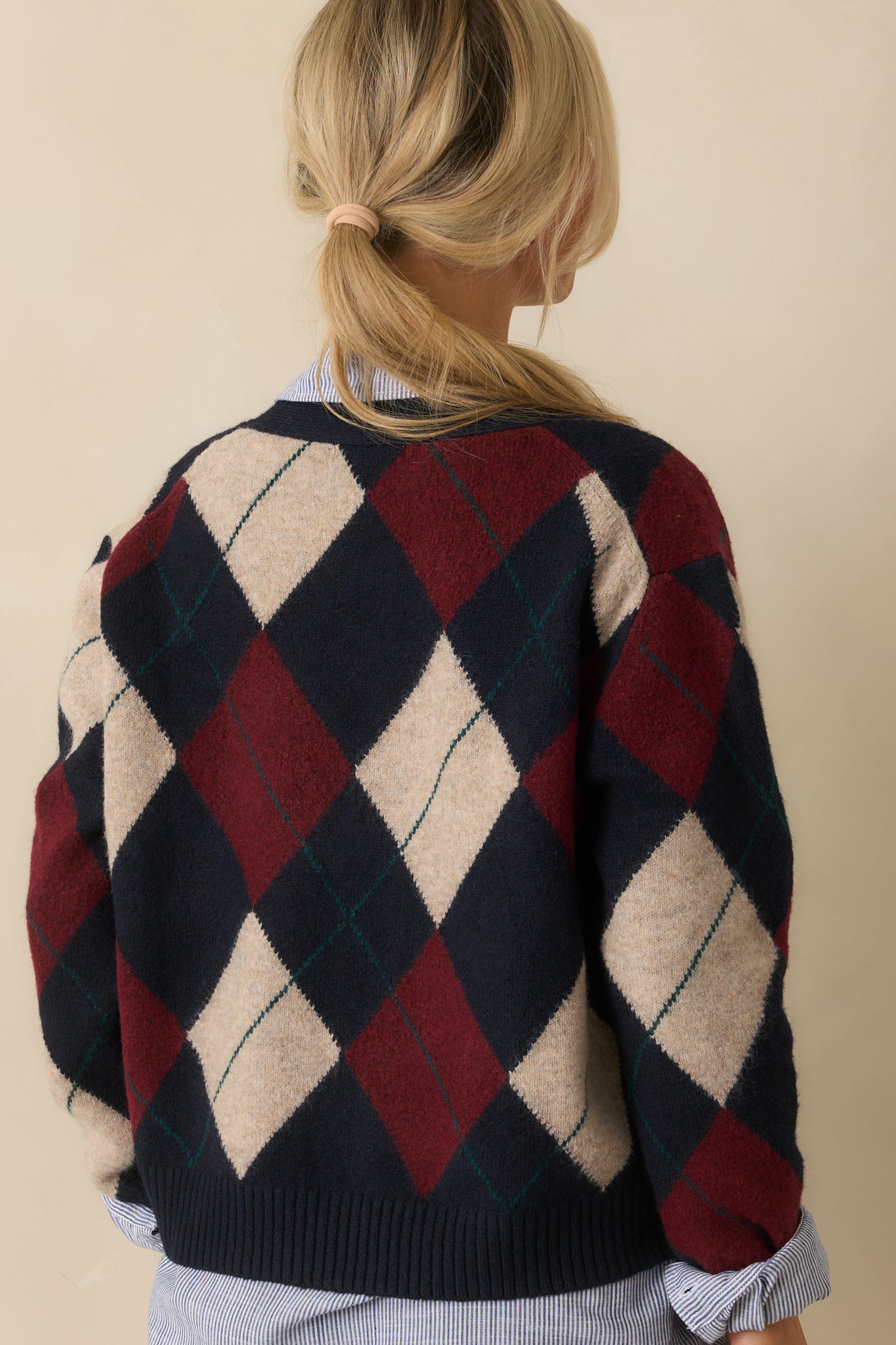 Never Beyond Reach Navy Argyle Button Up Cardigan