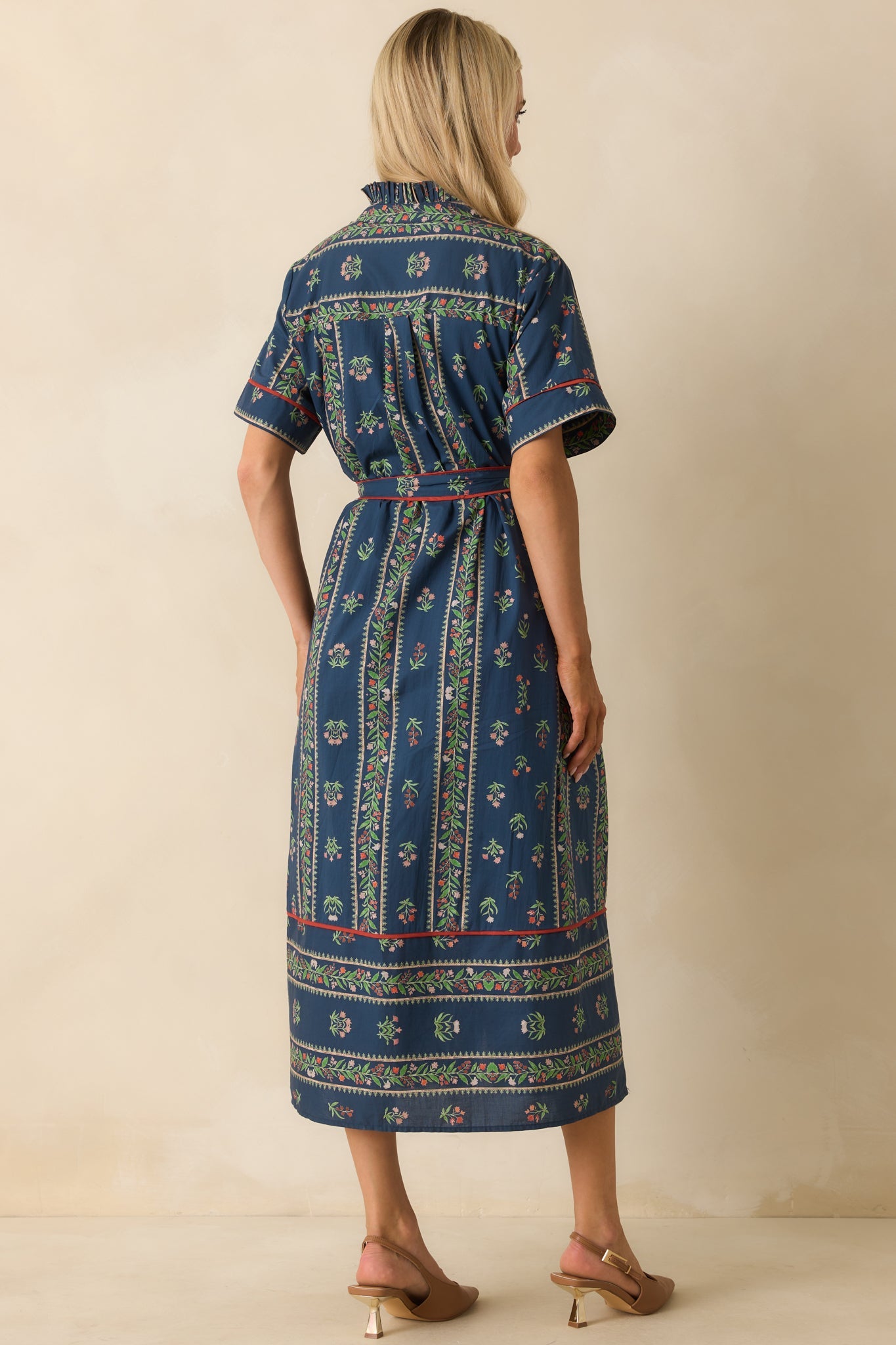 Petals In The Wind Navy Multi Floral Print Cotton Maxi Shirt Dress