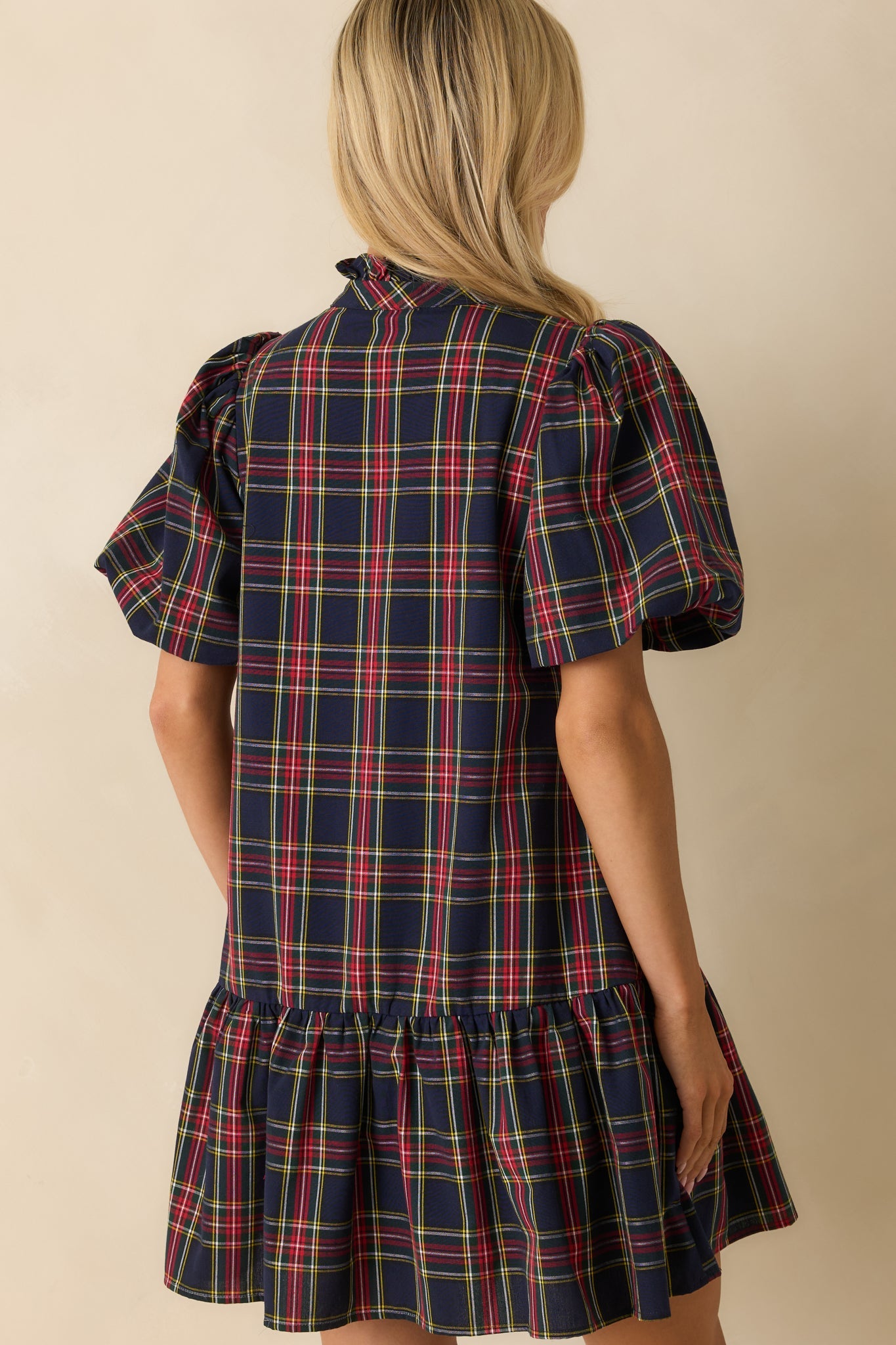 Wrapped in Cheer Navy Plaid Mini Dress