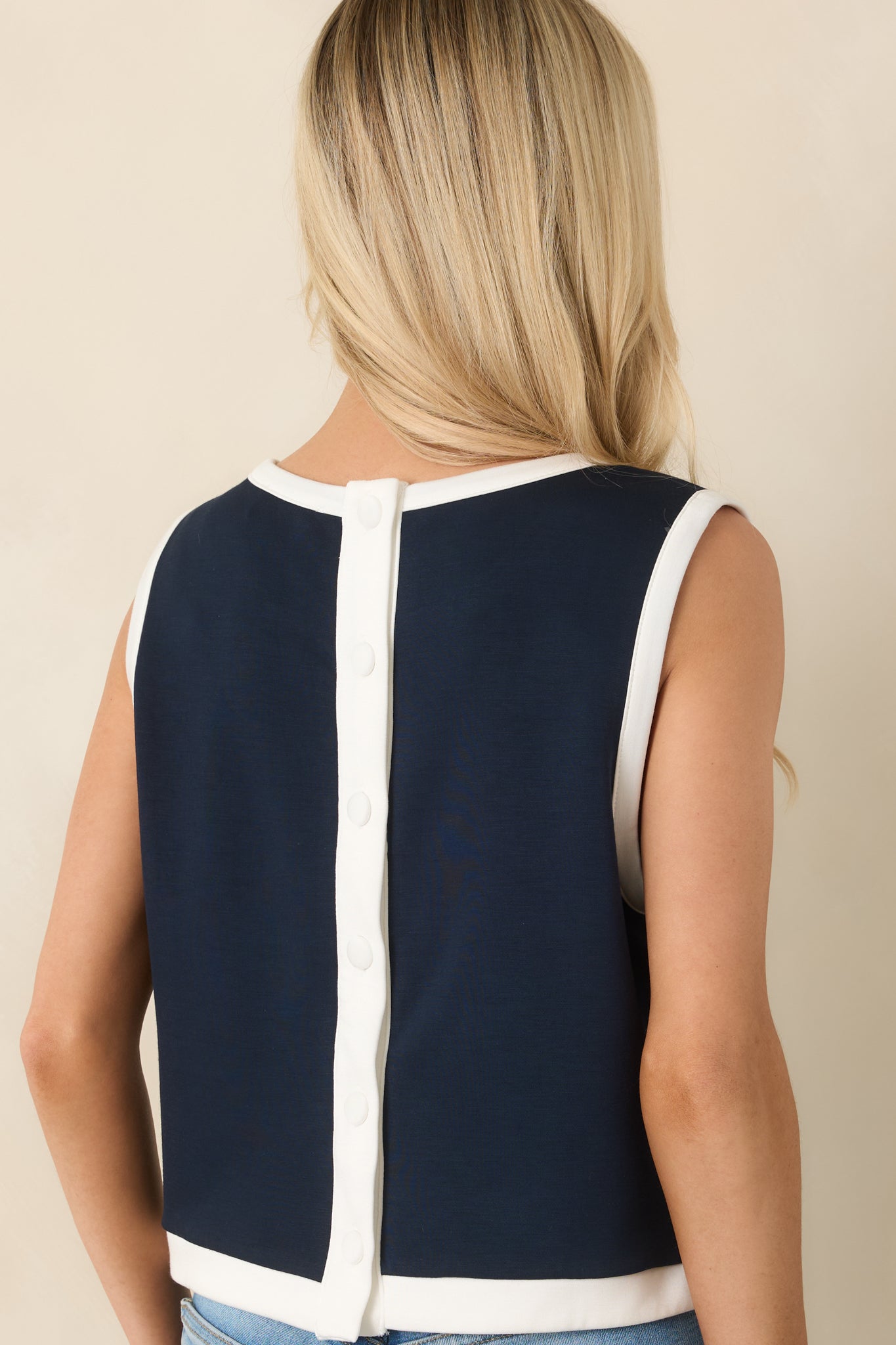 In Good Form Navy Stretch Knit Contrast Trim Top