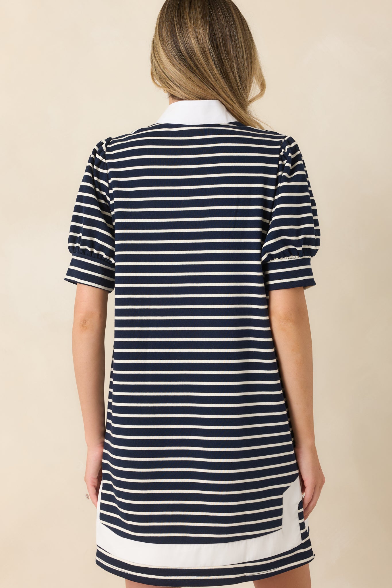 Easy Days Only Navy Stripe Puff Sleeve Mini Dress
