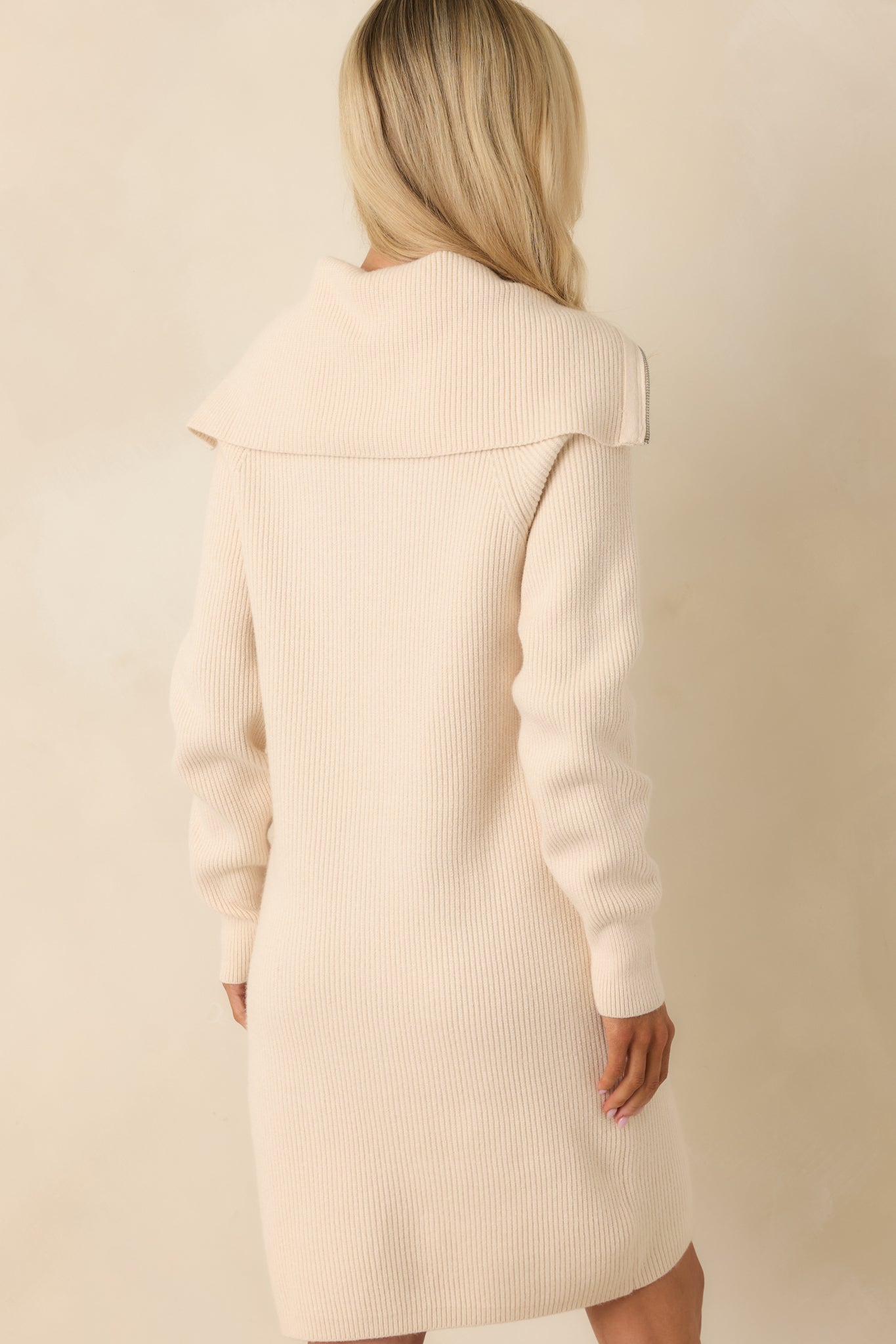 Ease Into It Beige Knit Half-Zip Funnel Collar Longline Sweater Dress