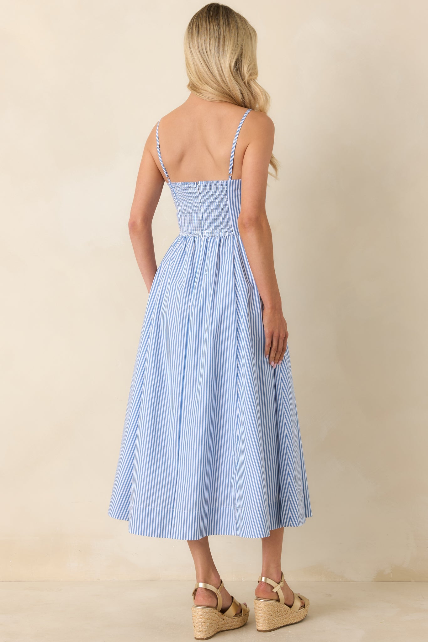 Weekend on the Coast Blue Stripe Sleeveless Midi Dress