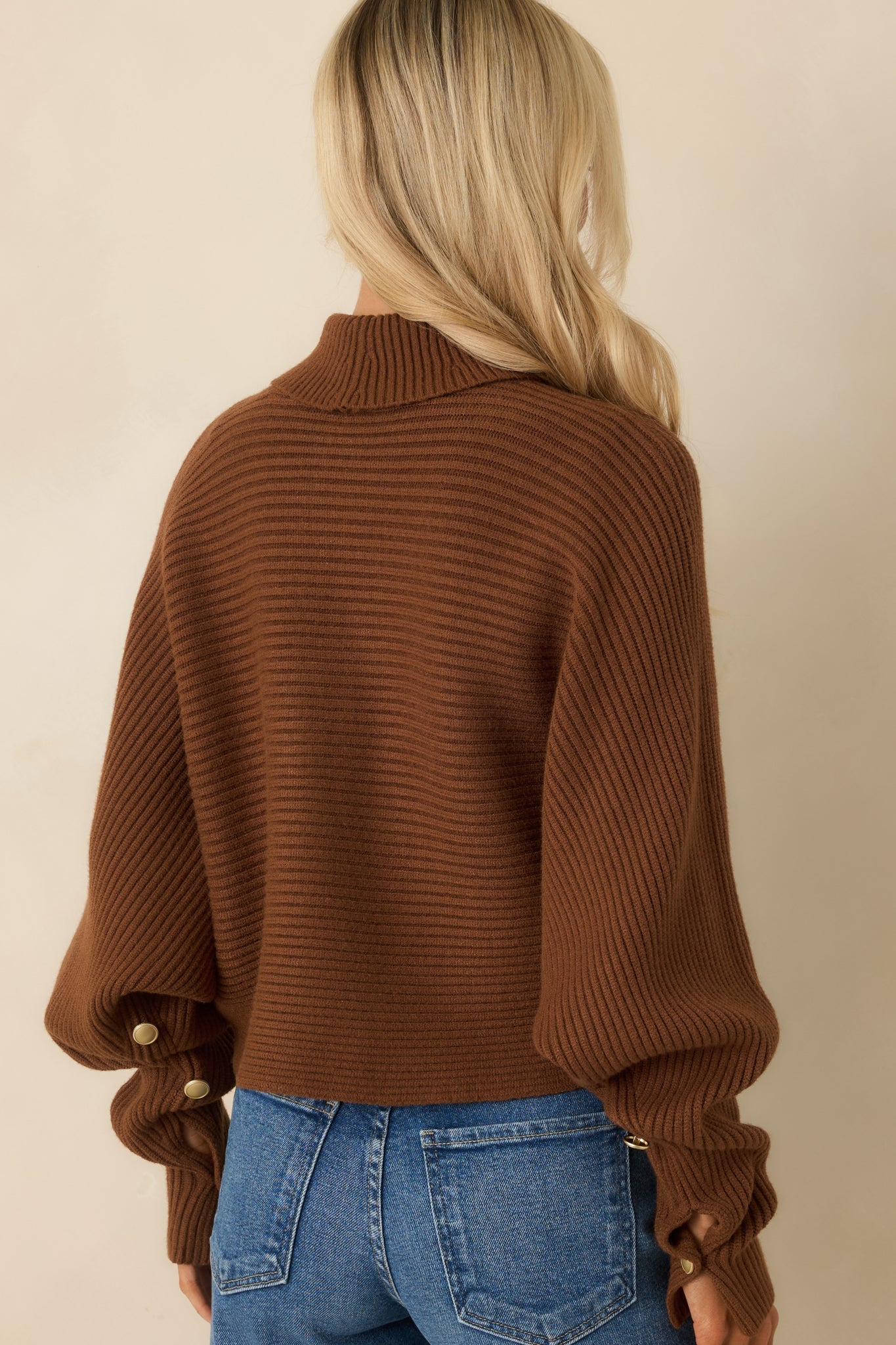Polished Path Brown Ribbed Batwing Cropped Turtleneck Sweater