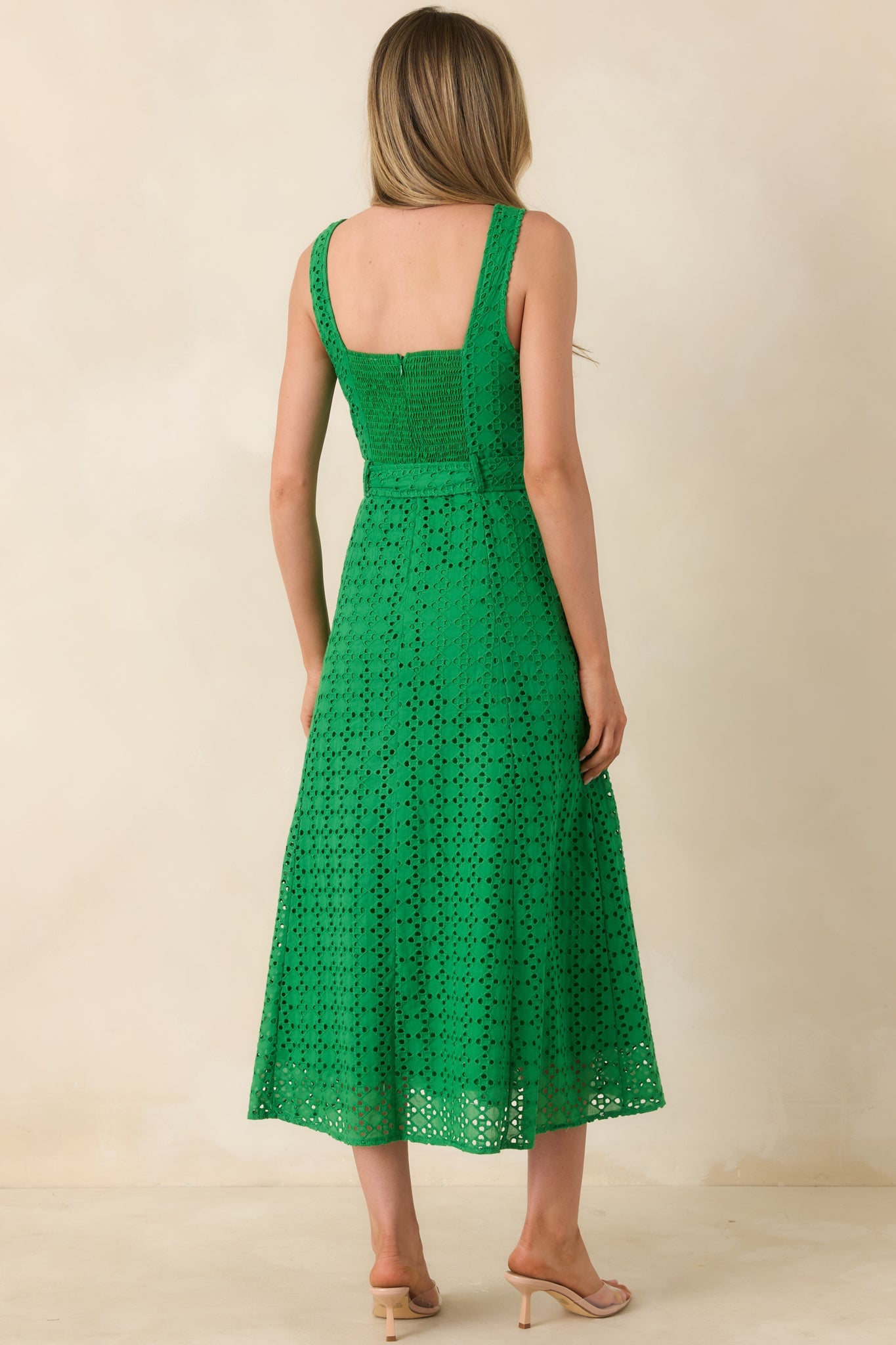 Garden Society Green Cotton Eyelet Sleeveless Midi Dress