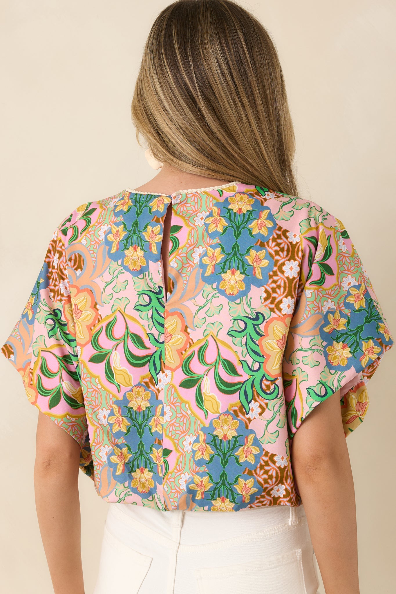Find Me in Florence Pink Multi Floral Cotton Balloon Hem Top