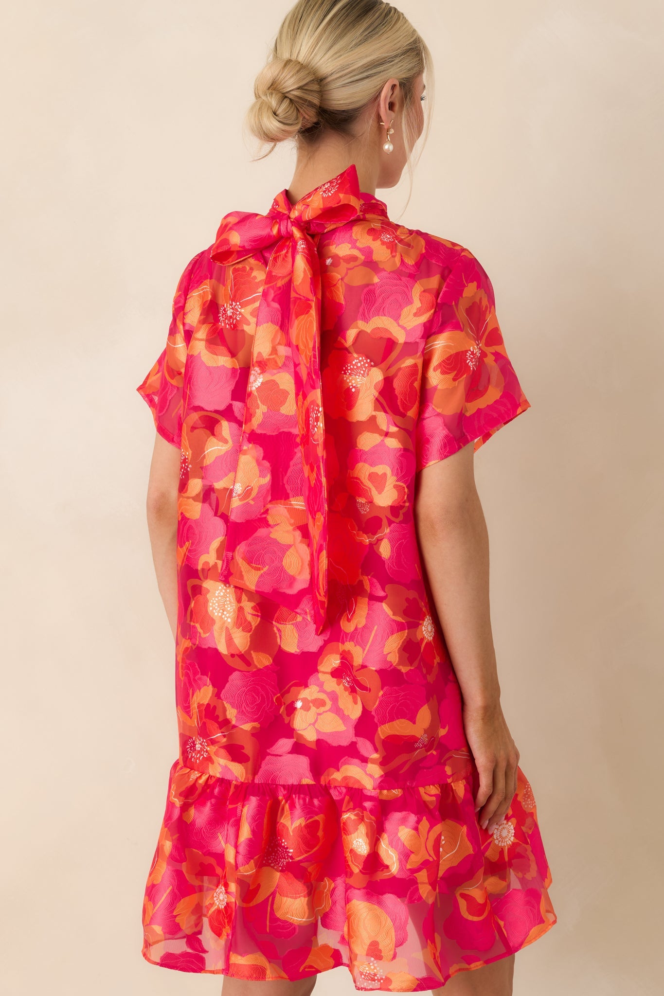 Turn It Up Fuchsia & Orange Floral Tie Back Mini Dress