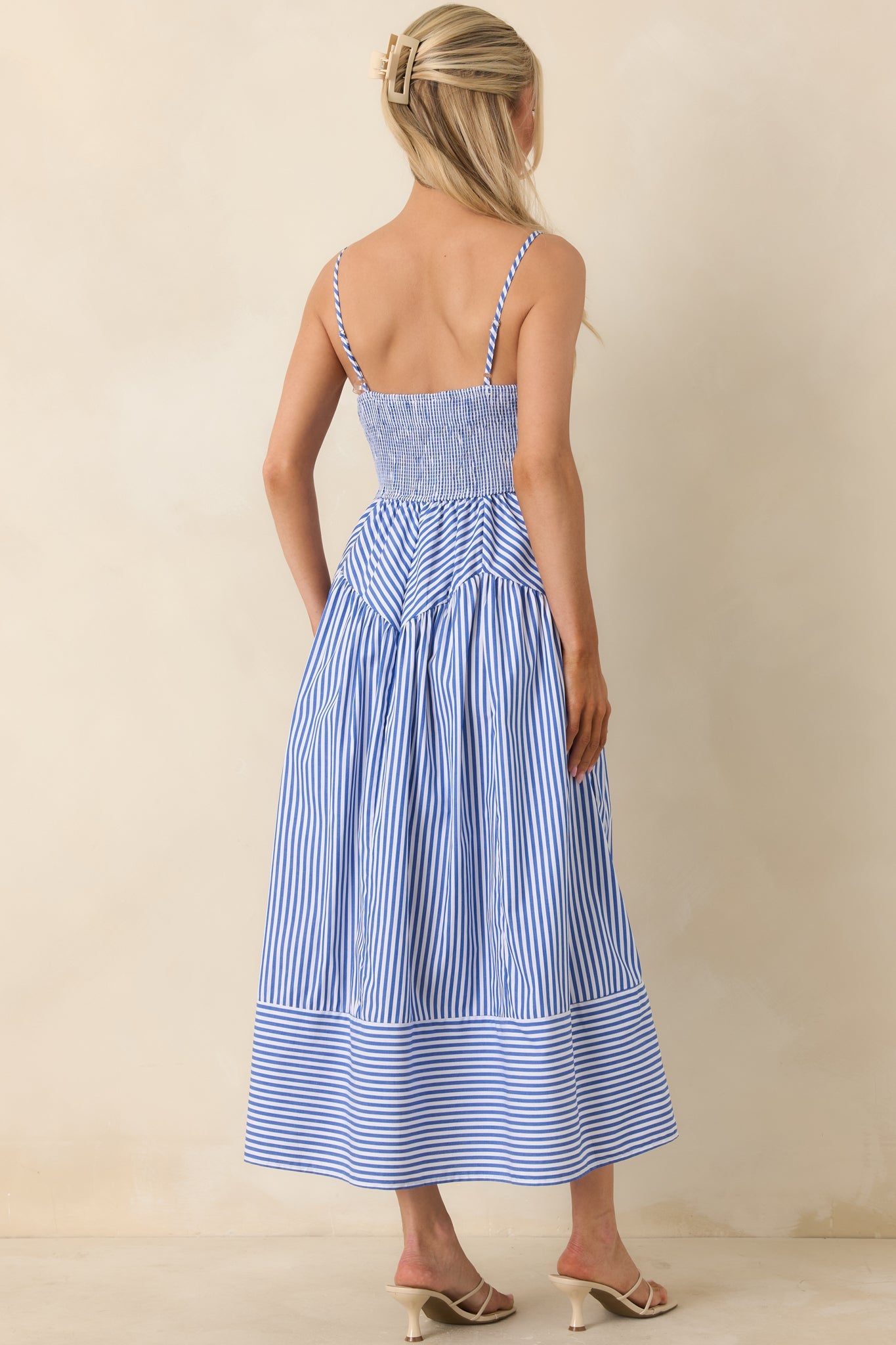 From All Angles Blue & White Stripe Cotton Midi Dress