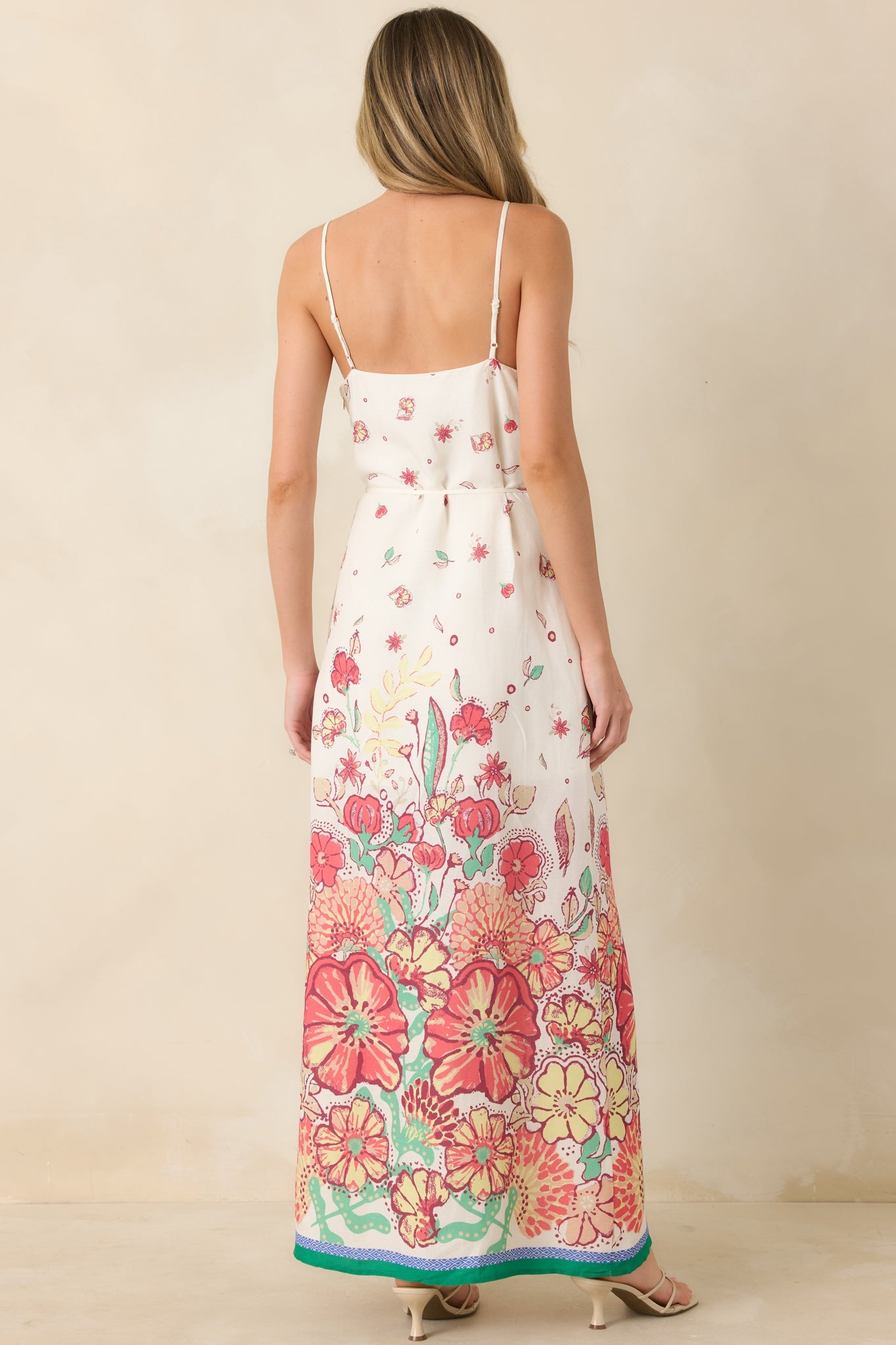 Floral Fantasy Green & Coral Pink Floral Maxi Dress