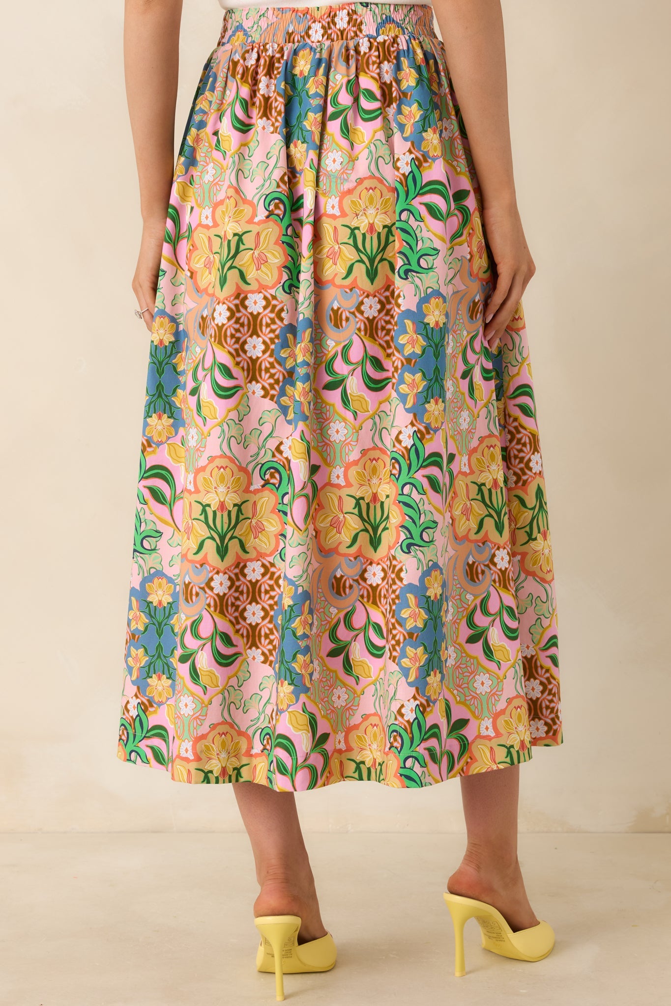 Find Me in Florence Pink Multi Floral Cotton Tie-Front Midi Skirt