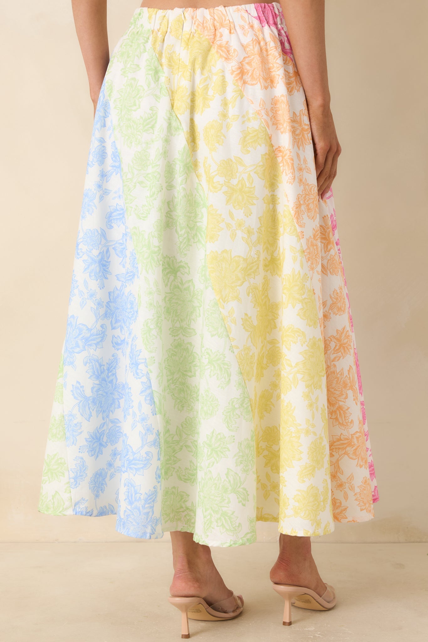 She's a Rainbow Multi Floral Cotton Linen Midi Skirt