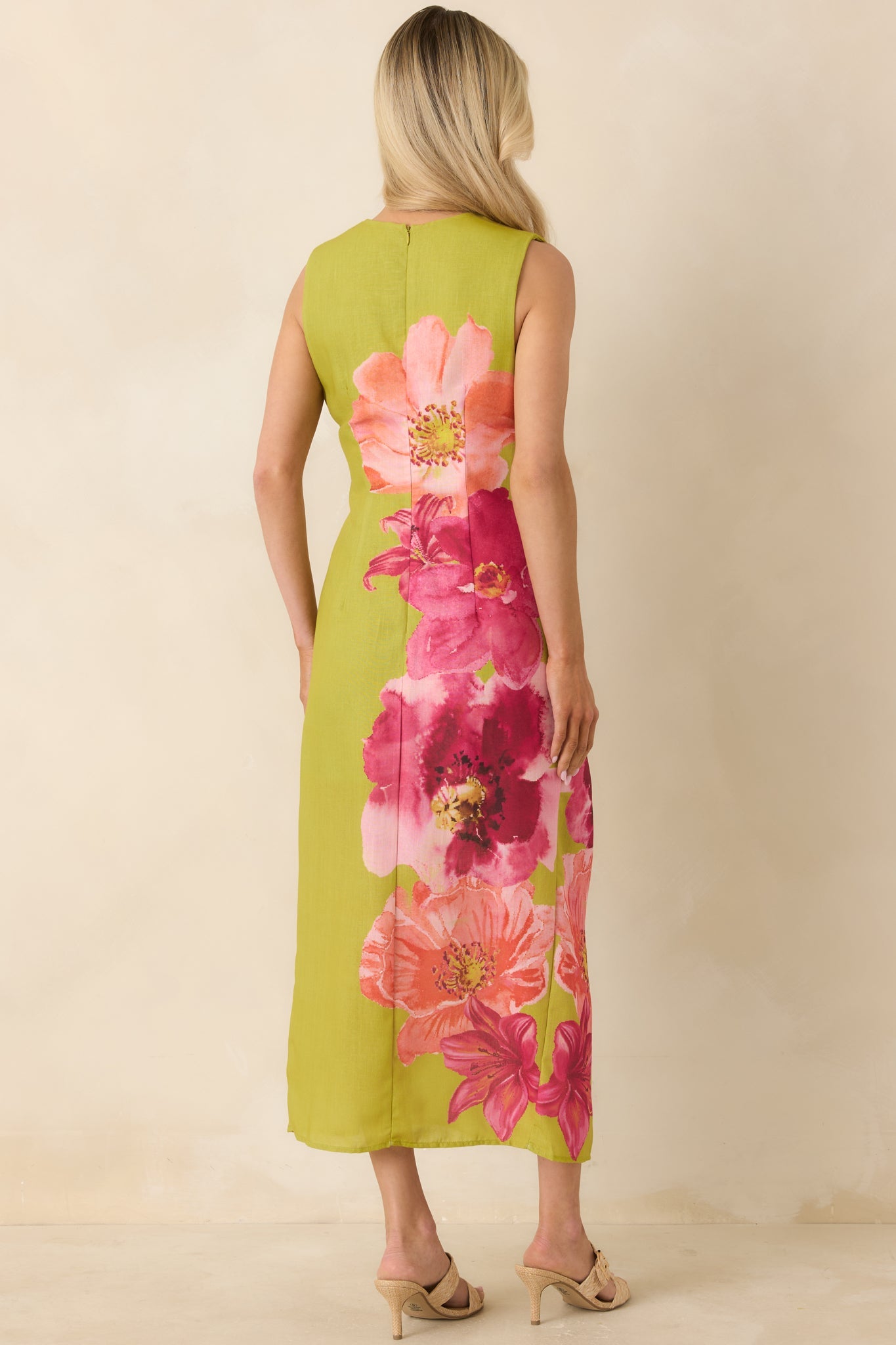 Do a Double Take Chartreuse Multi Floral Print Midi Dress