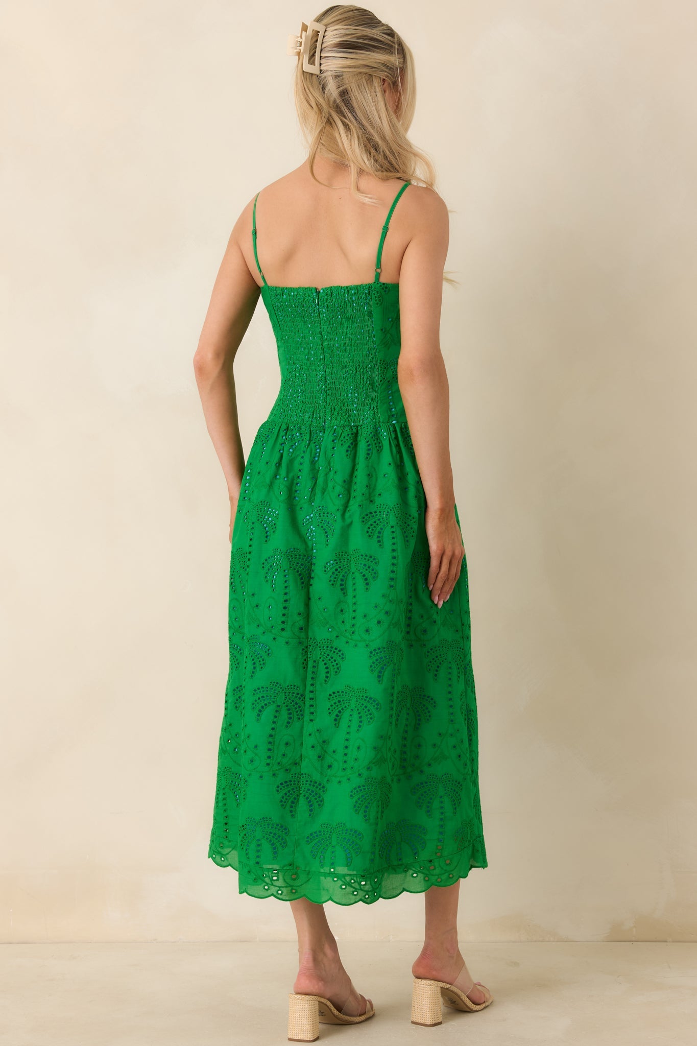 This Is It Green Cotton Eyelet Sleeveless Midi Dress