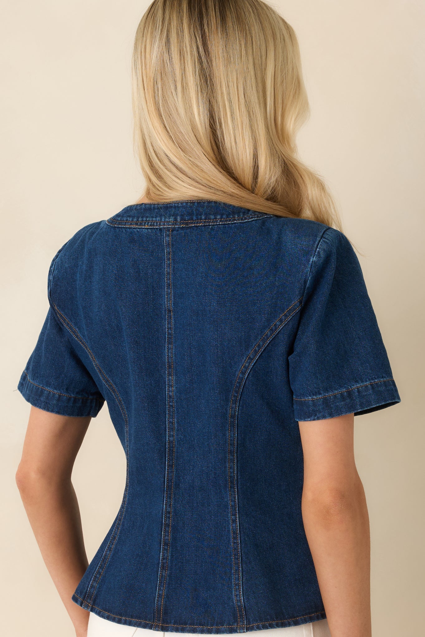 No Notes Needed Indigo Cotton Denim Button Front Top