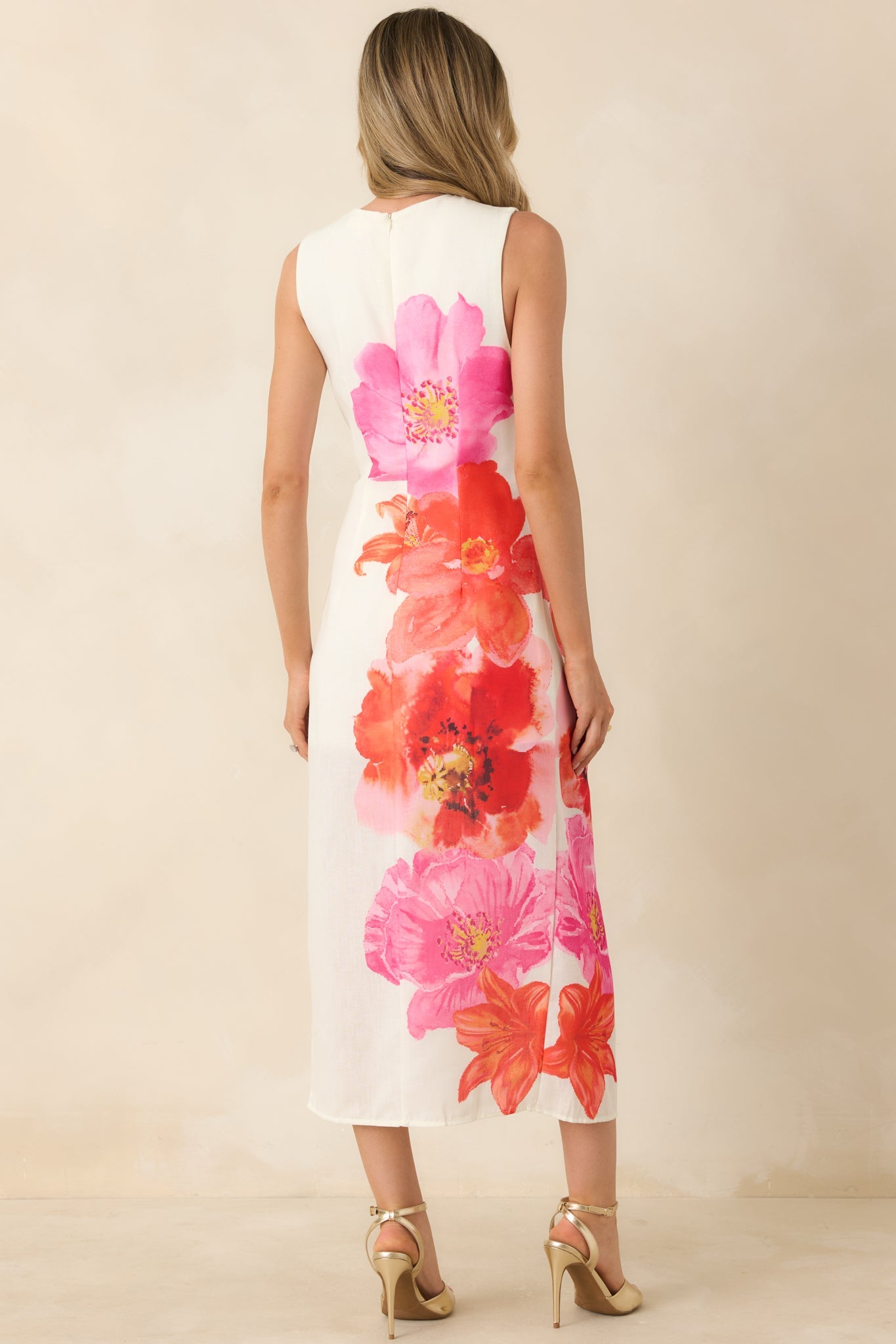Do a Double Take Ivory Multi Floral Print Midi Dress