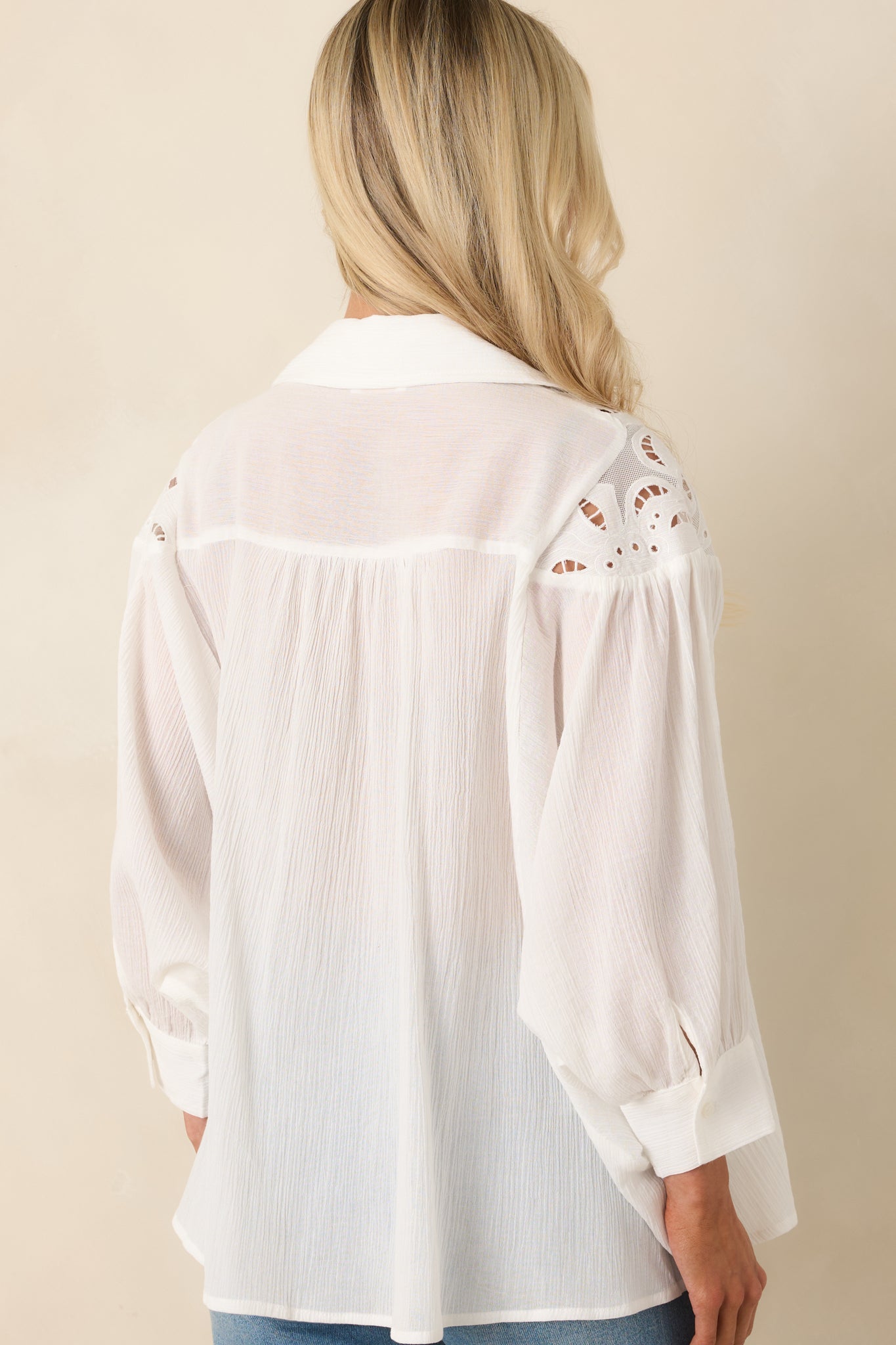 Light as Air Ivory Gauzy Cotton Lace Detail Blouse