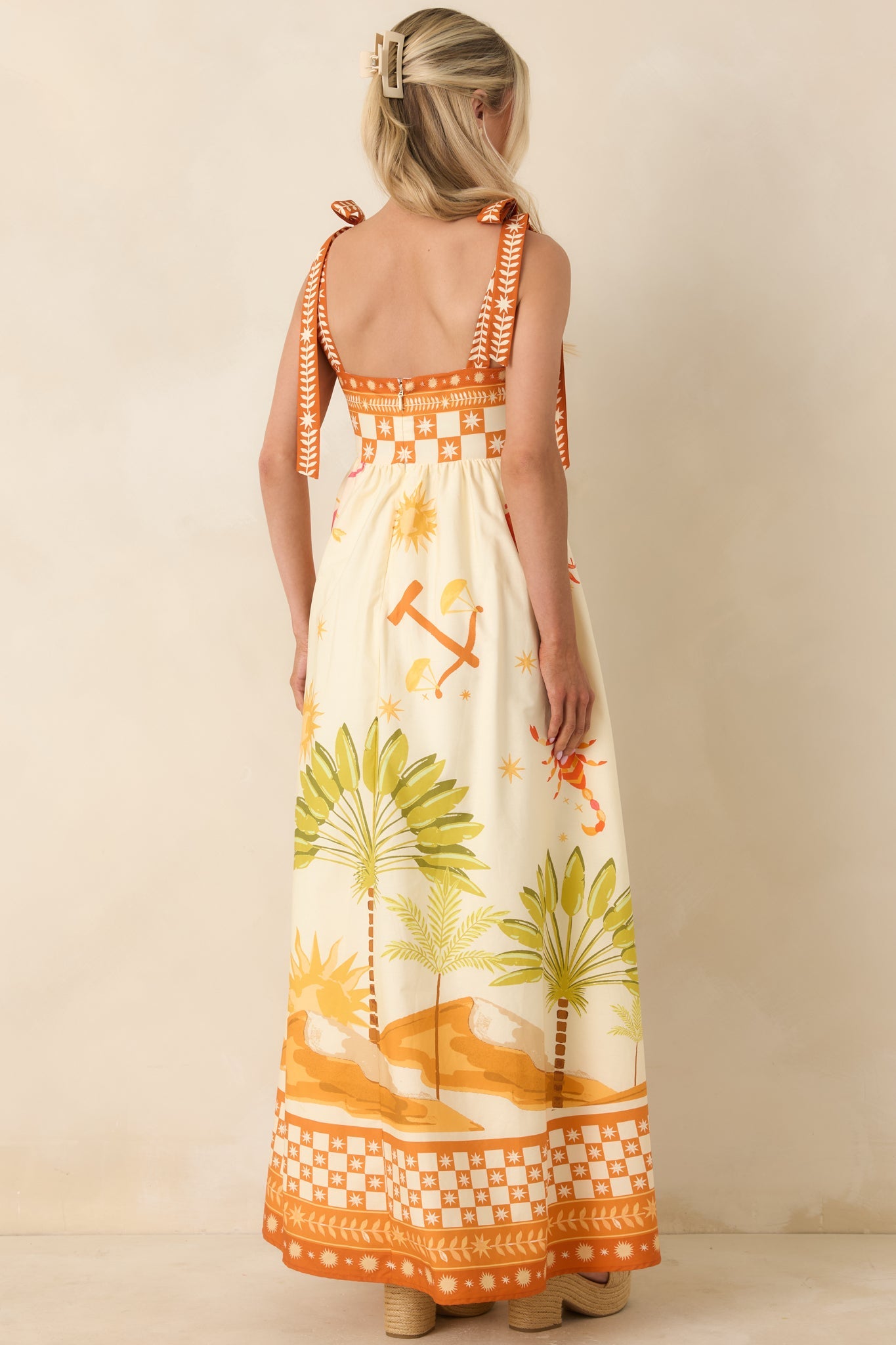 Born for the Beach Ivory Multi Tropical Zodiac Print Cotton Maxi Dress