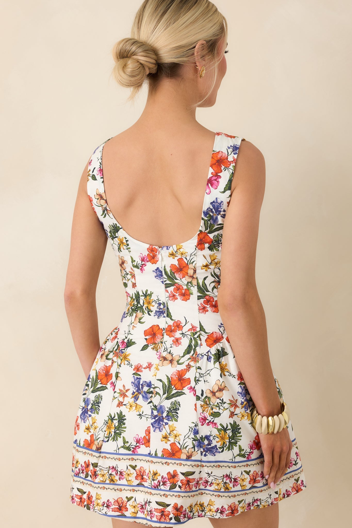 You Look Like Summer Ivory Multi Floral Cotton Sleeveless Mini Dress