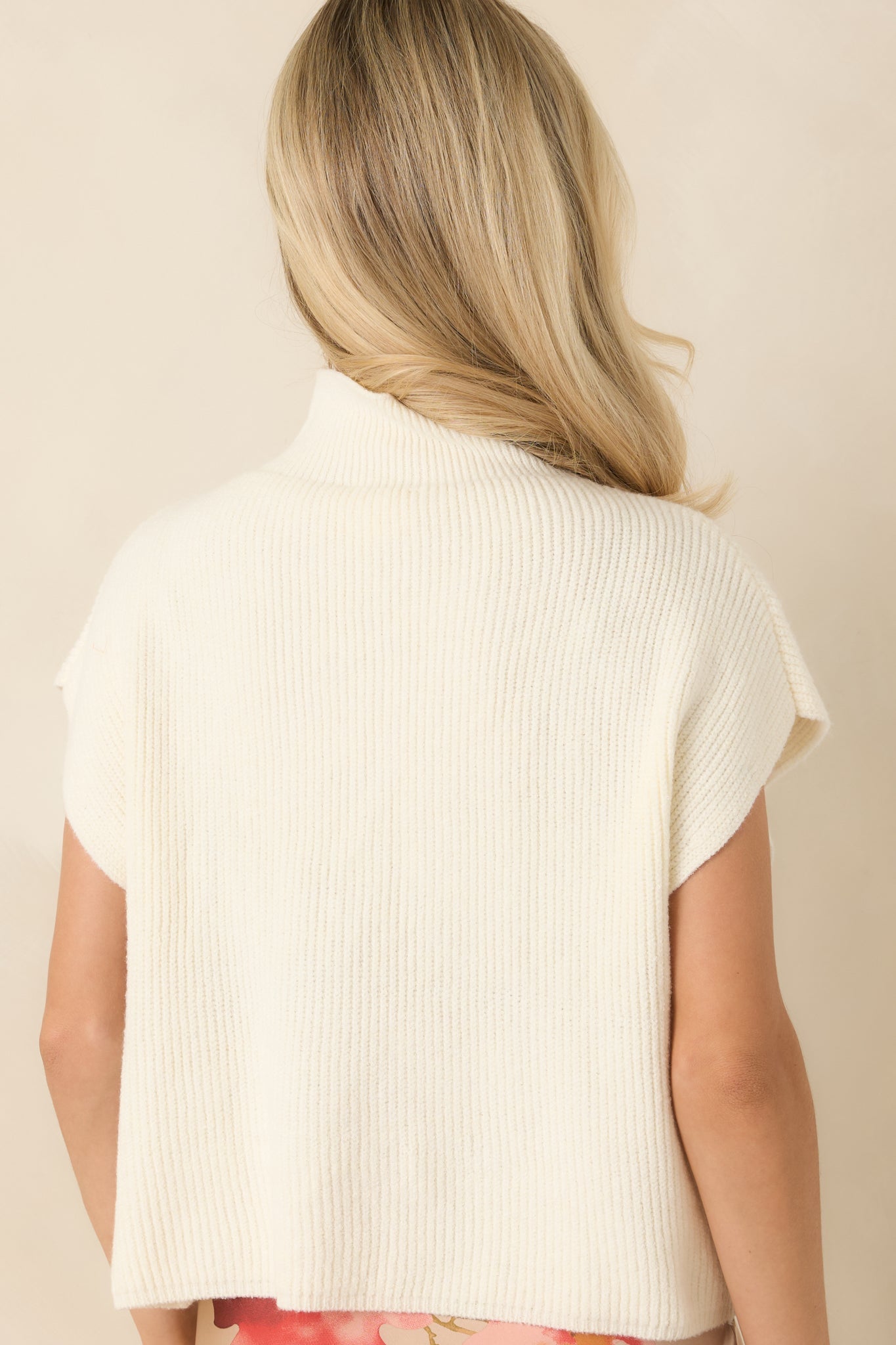 Cool Intentions Ivory Ribbed Knit Mockneck Cap Sleeve Sweater