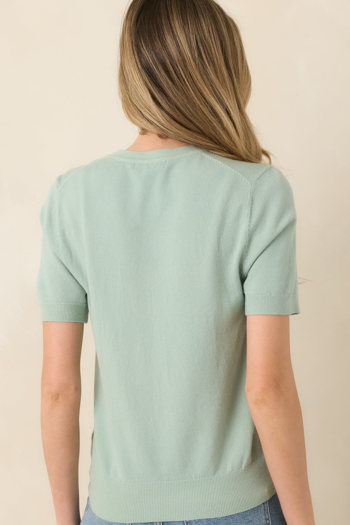 Always A Favorite Seafoam Green Short Sleeve Knit Top