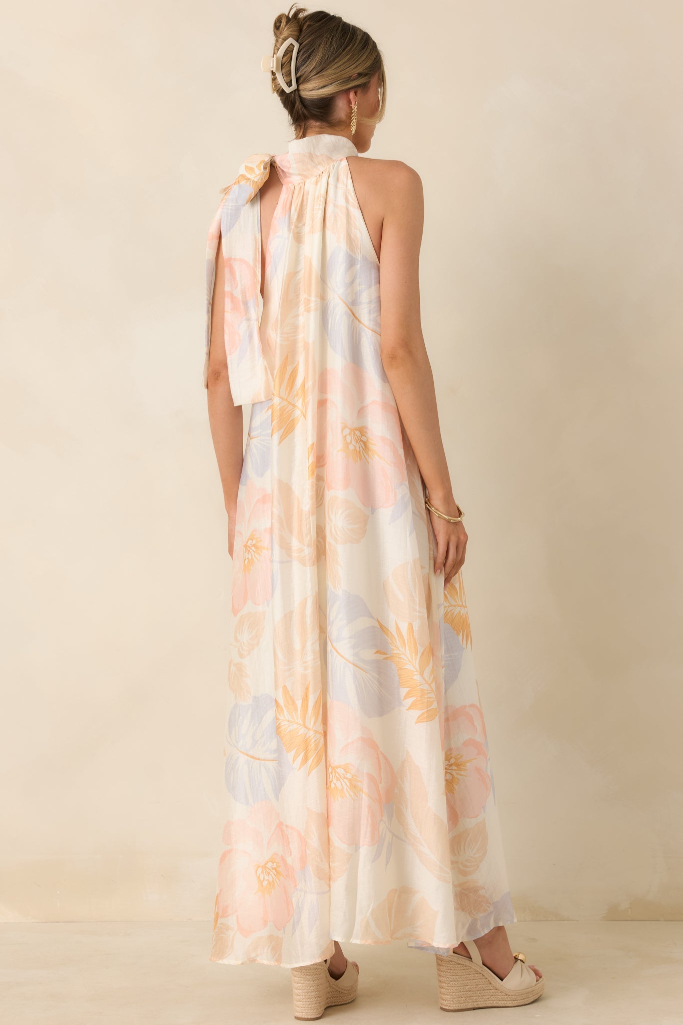 Naturally Radiant Ivory Multi Tropical Print Halter Maxi Dress