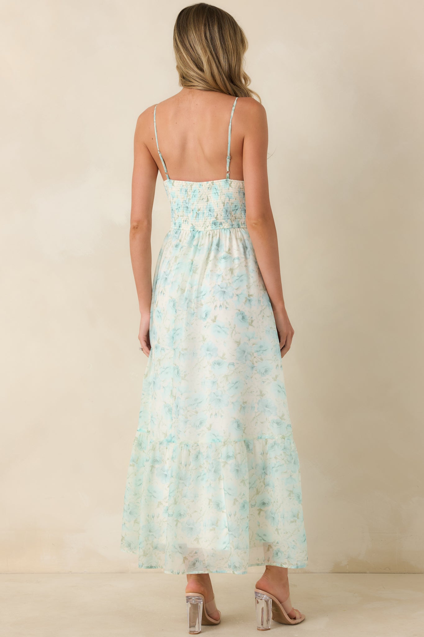 Love Me Softly Aqua Blue Floral Bustier Maxi Dress