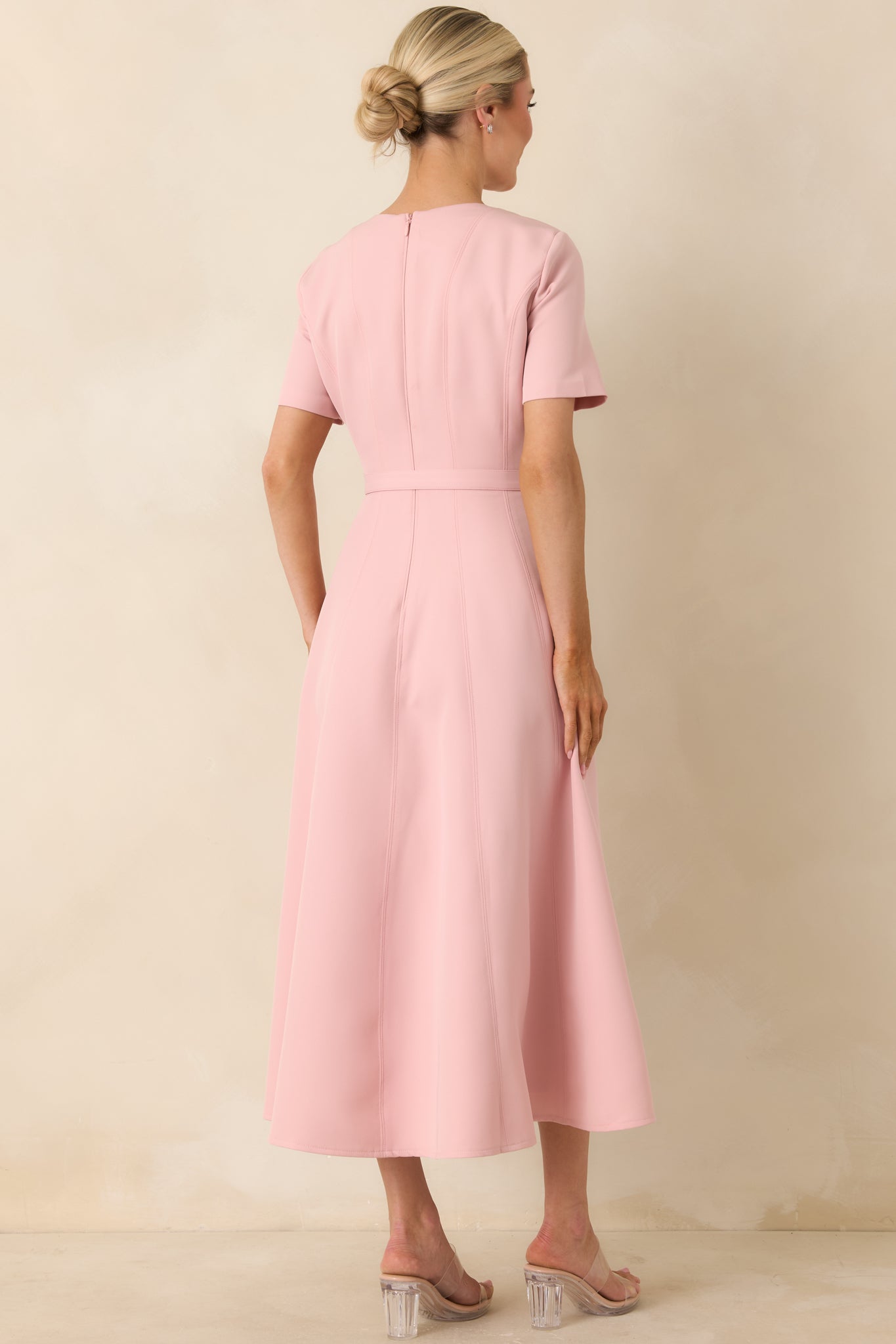 Put Together Perfectly Blush Pink Belted Midi Dress