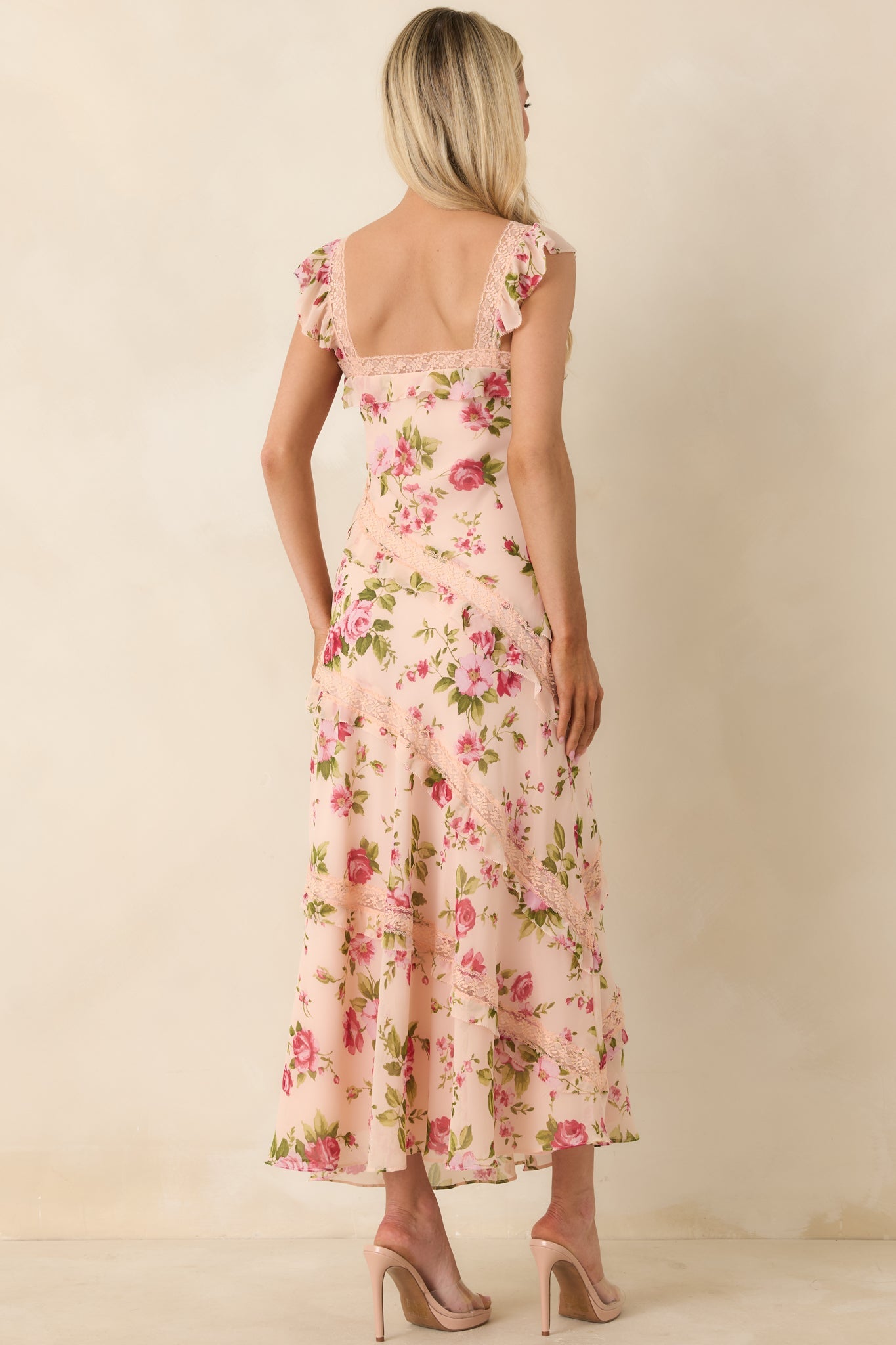 Yours Always Rose Pink Floral Lace & Ruffle Trim Midi Dress