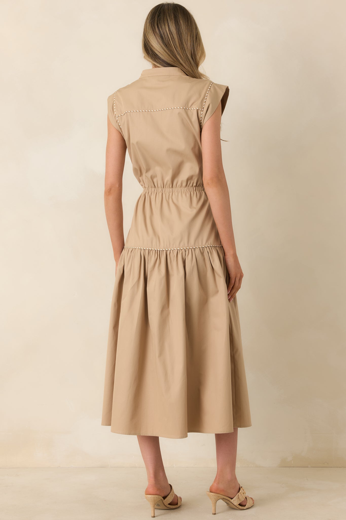 Ready For Anything Tan Button Front Utility Midi Dress
