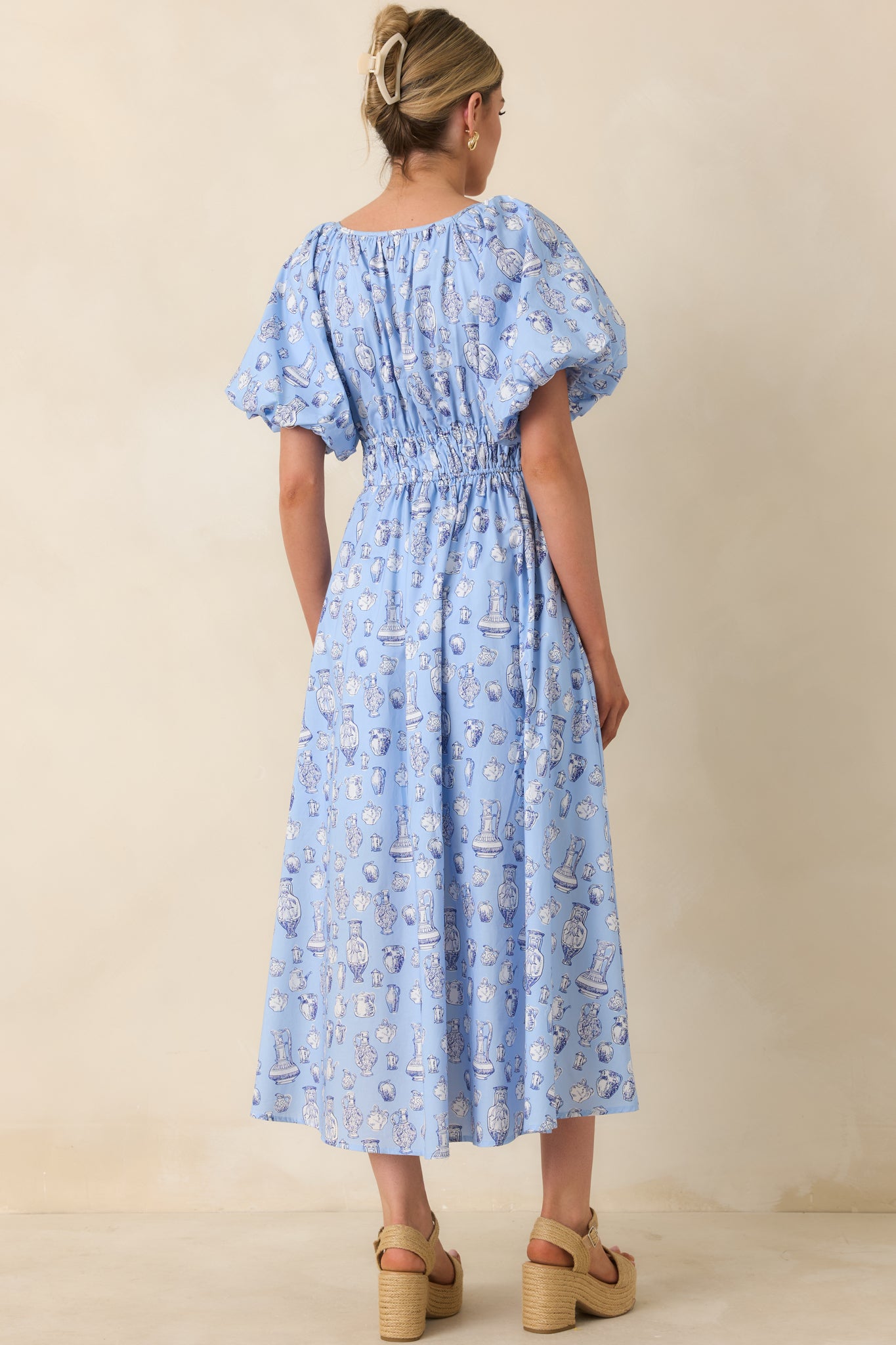 Curated Charm Blue Toile Print Cotton Midi Dress