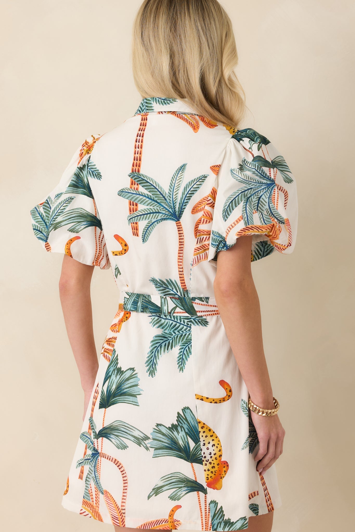 Paradise Plans Ivory Multi Tropical Print Puff Sleeve Mini Dress